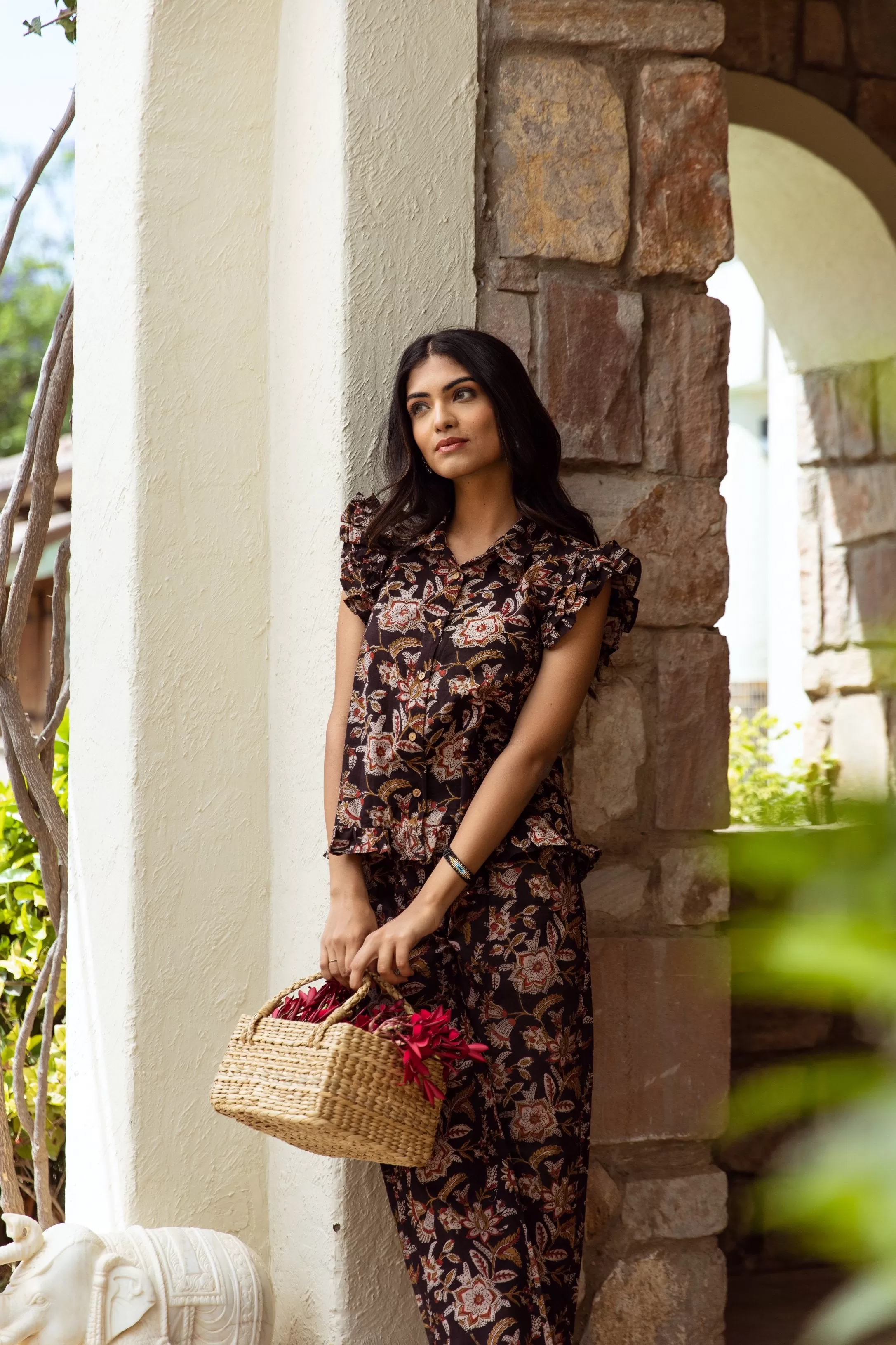 black floral print cotton handblock co-ord set