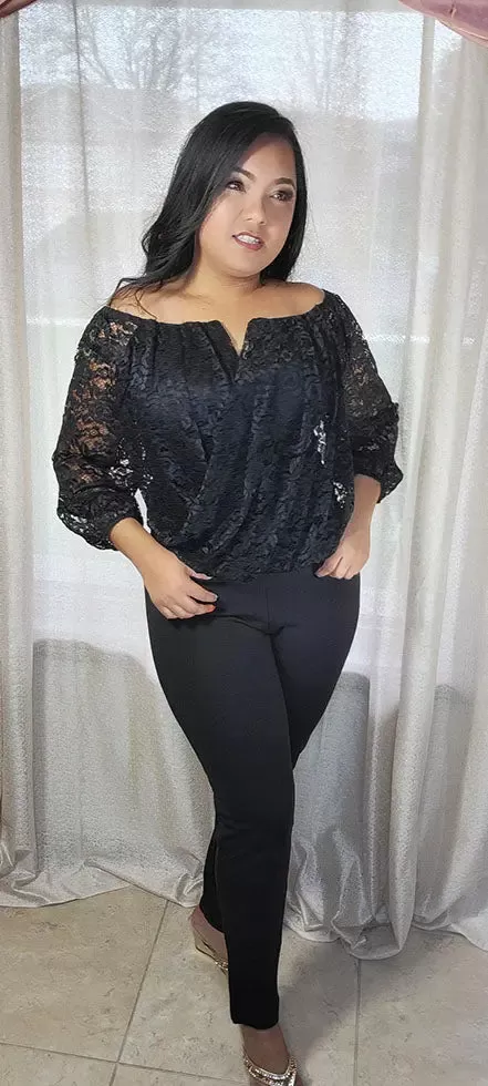 Black Lace-up Top Plus Size