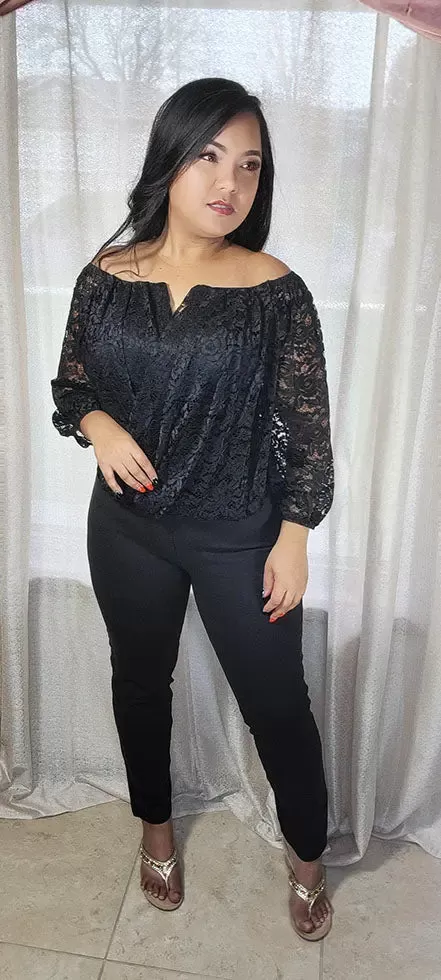 Black Lace-up Top Plus Size