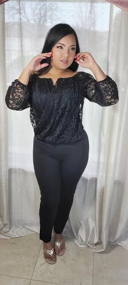 Black Lace-up Top Plus Size