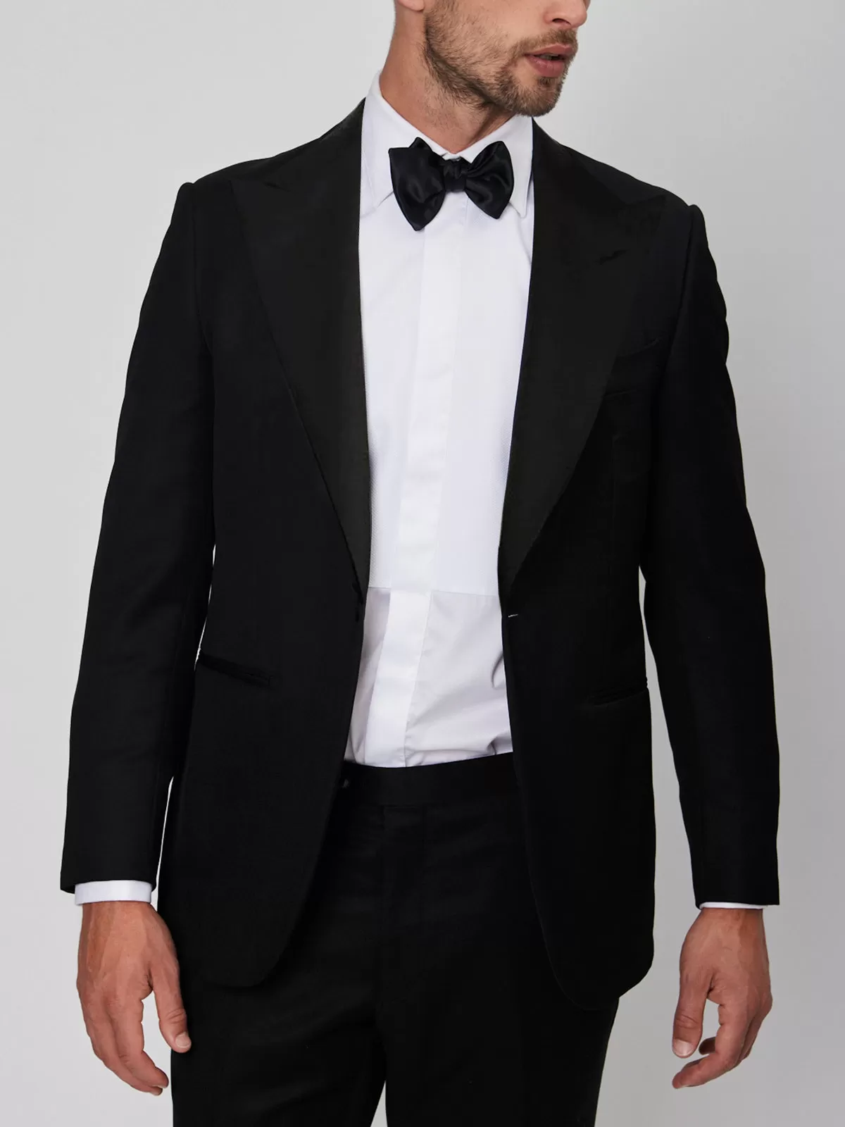 Black Wool Twill Peak Lapel Cocktail Suit