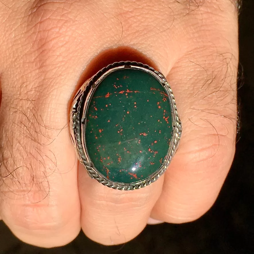 Bloodstone Mens Ring Unique Handmade Sterling Silver Natural Gemstone Heliotrope Turkish Jewelry