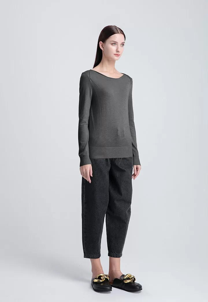 Boat Neck Solid Basic Knitwear