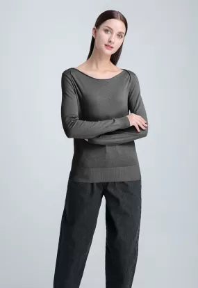 Boat Neck Solid Basic Knitwear