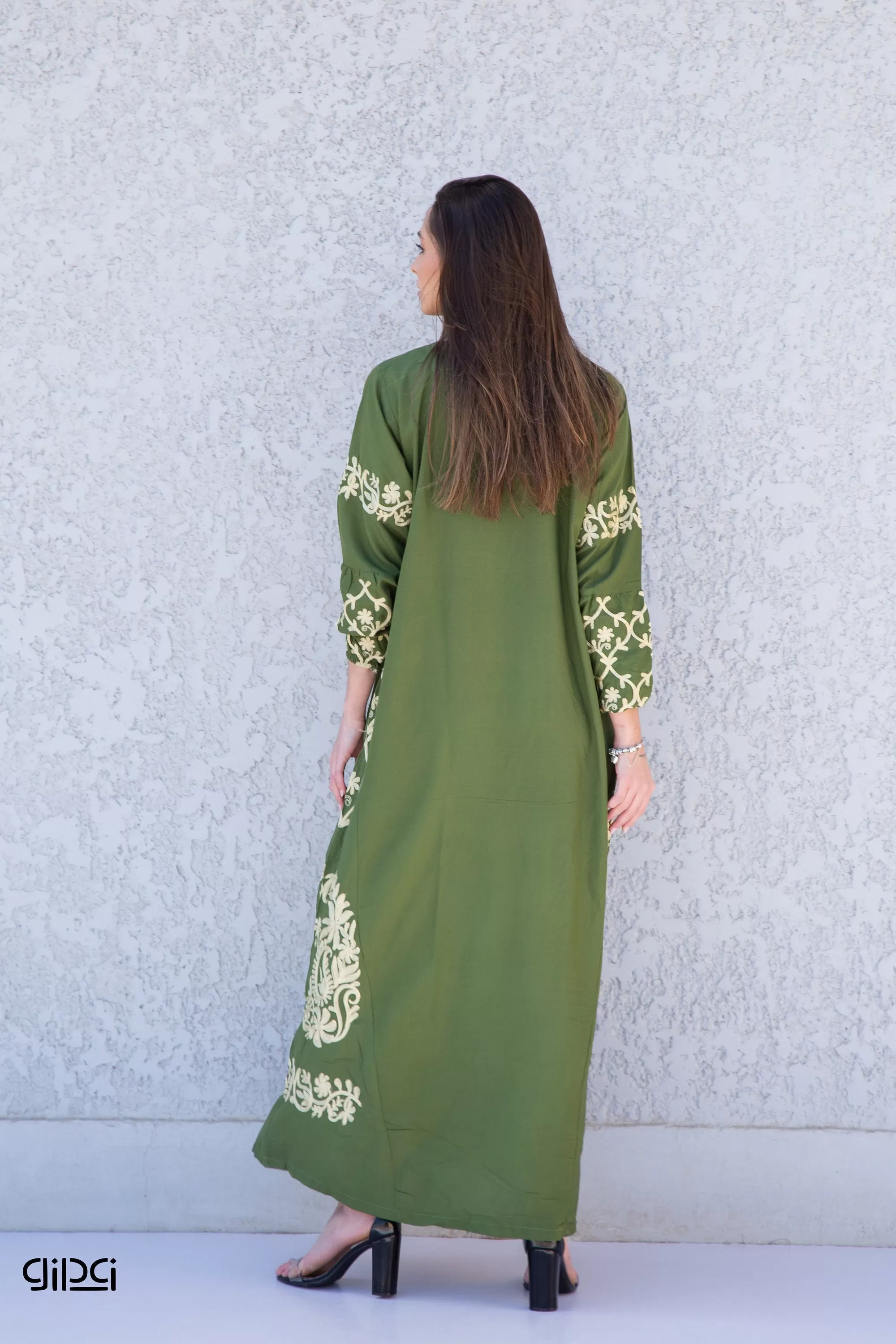 Boho Green embroidered cotton Caftan, summer caftan, embroidered Caftan dress, Caftan maxi dress, Caftans for women