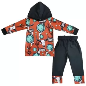 Boys Western Hoodie Outfit (to 14/16) - Skull Cactus Turquoise