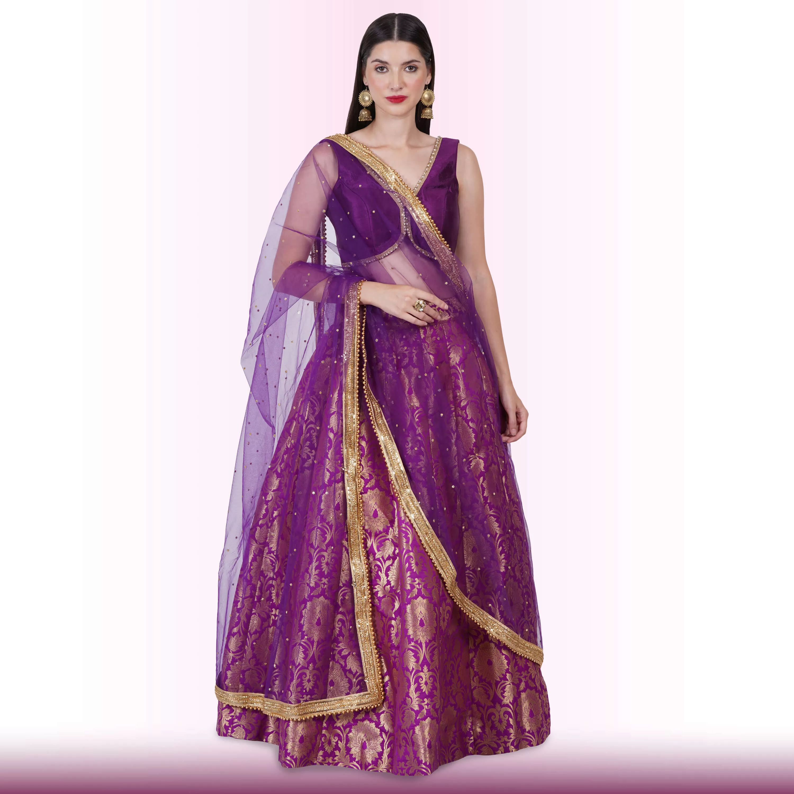 Brocade Lehenga for Celebrations - Purple