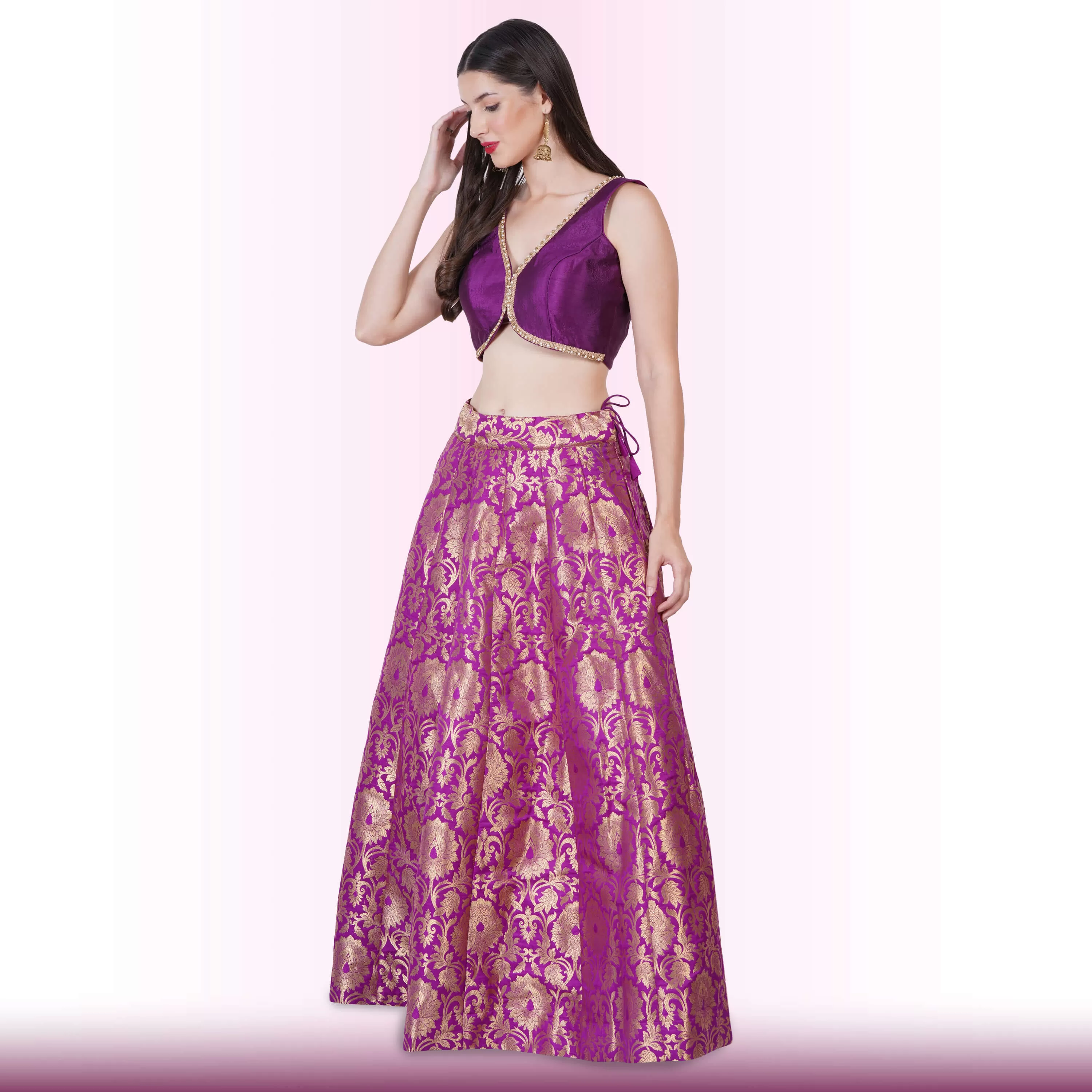 Brocade Lehenga for Celebrations - Purple