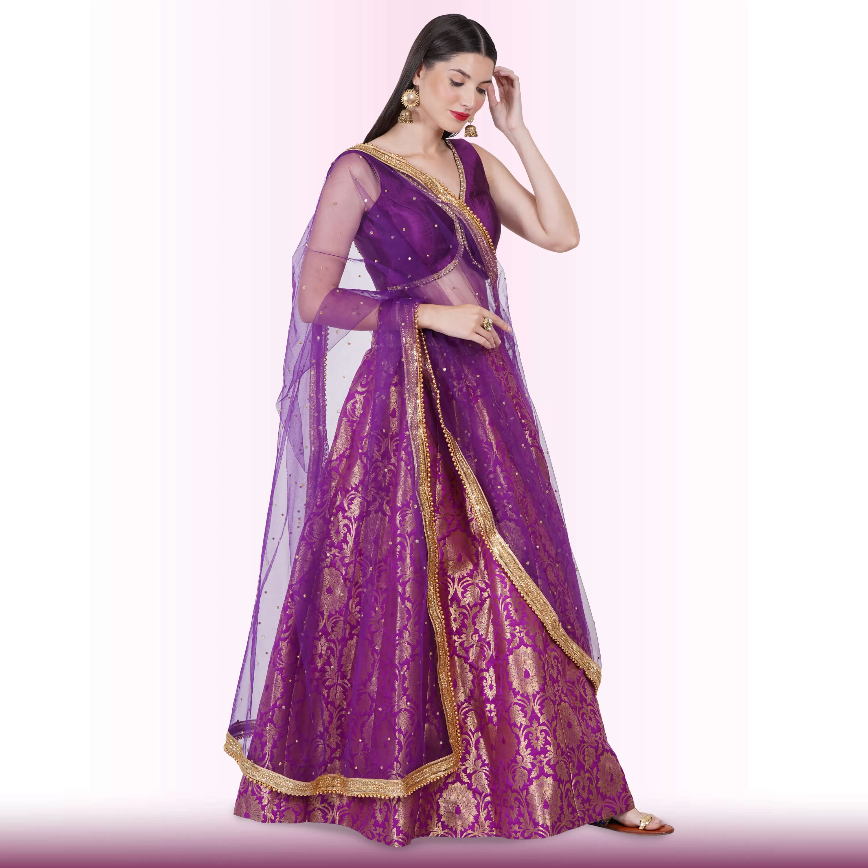 Brocade Lehenga for Celebrations - Purple