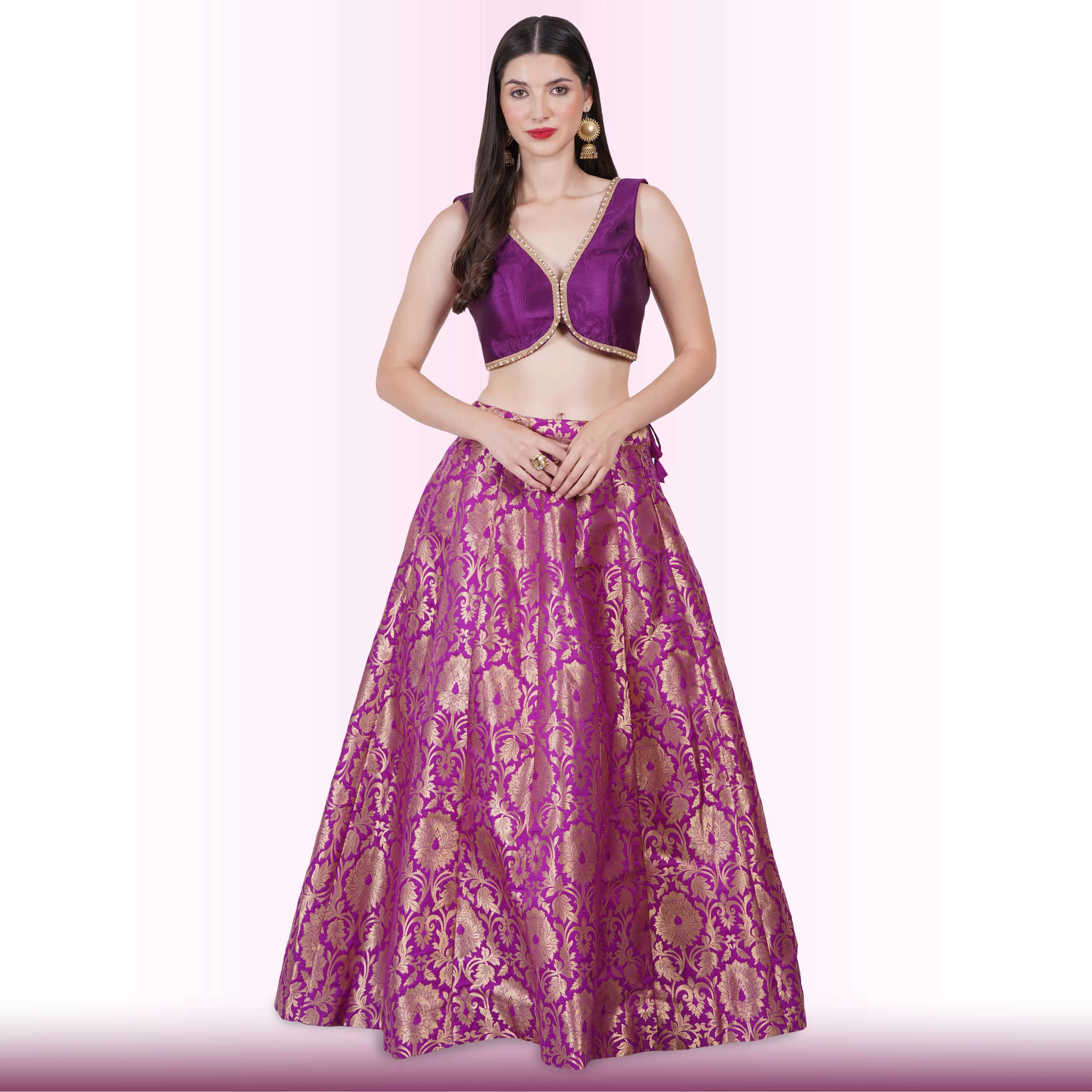 Brocade Lehenga for Celebrations - Purple