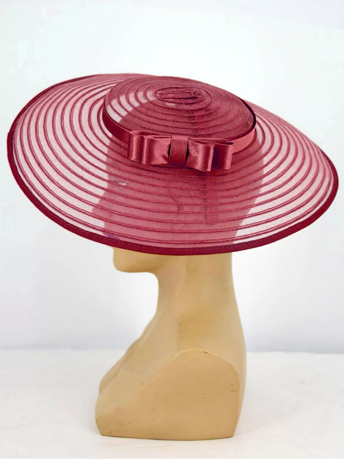 Burgundy Sheer 1940s Style Tilt Hat