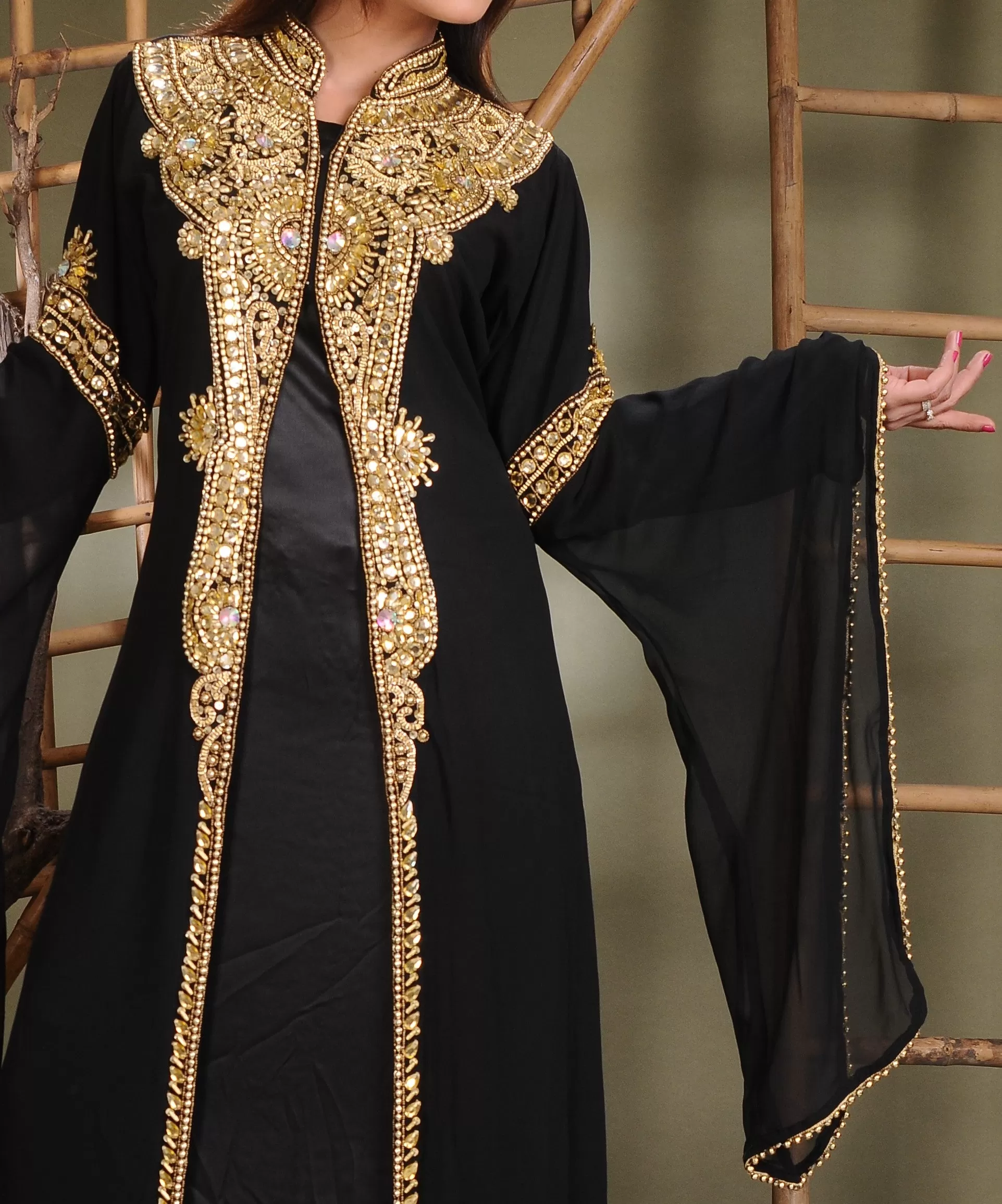 Caftan Dress With Golden Beads