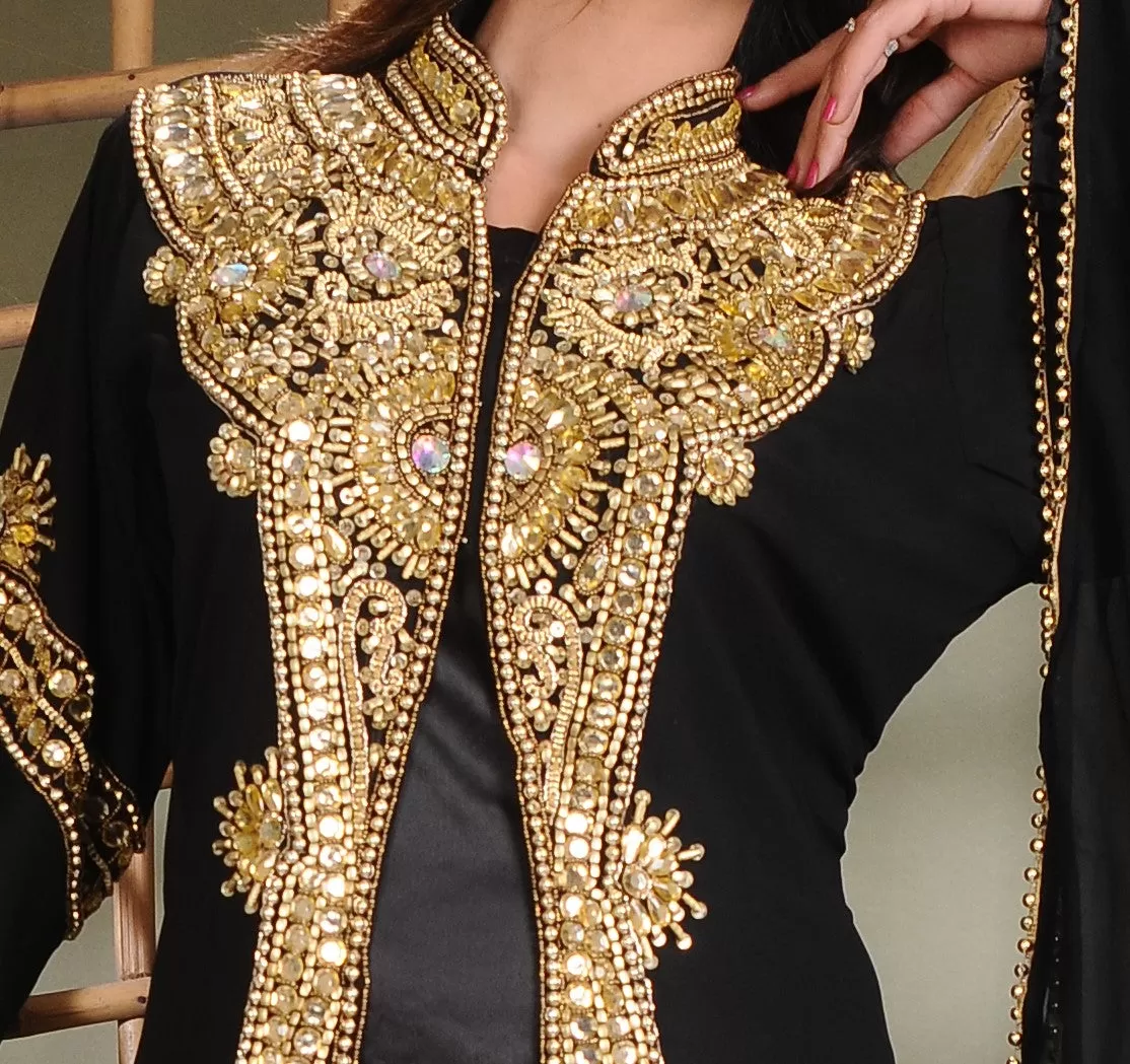 Caftan Dress With Golden Beads