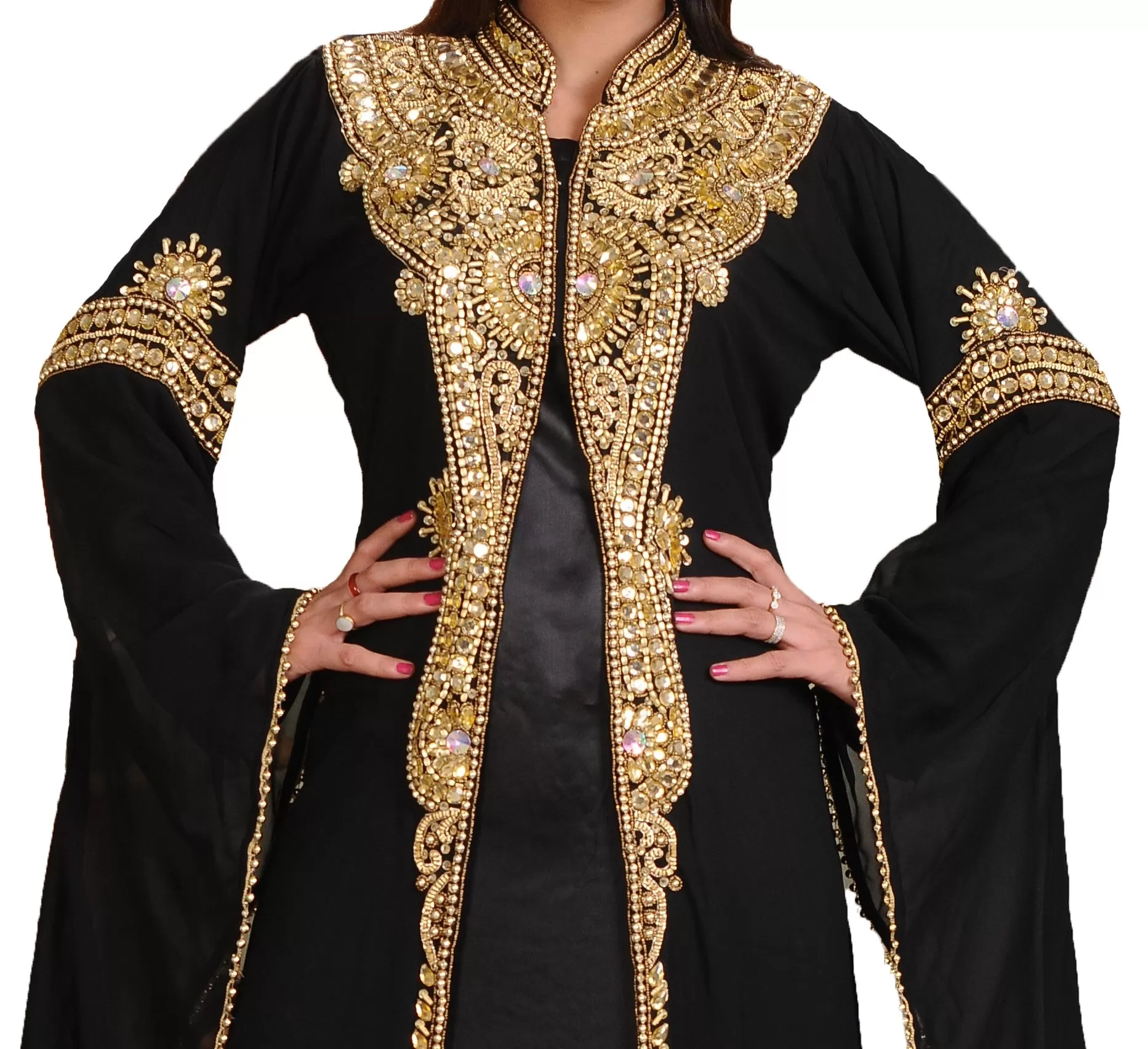 Caftan Dress With Golden Beads