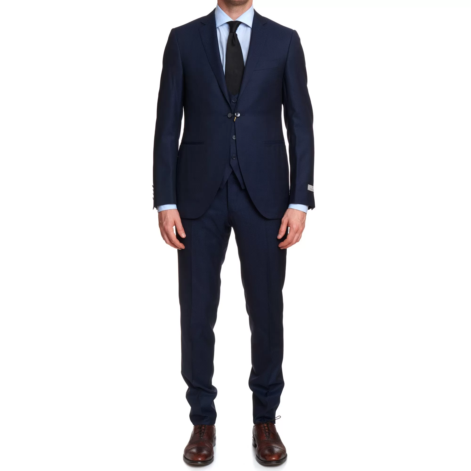 CANALI 1934 Navy Blue Jacquard Wool-Silk 1 Button 3 Piece Suit EU 50 US 40 Slim Fit