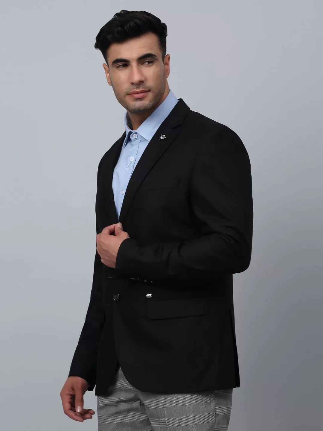 Cantabil Black Solid Full Sleeves Formal Blazer For Men