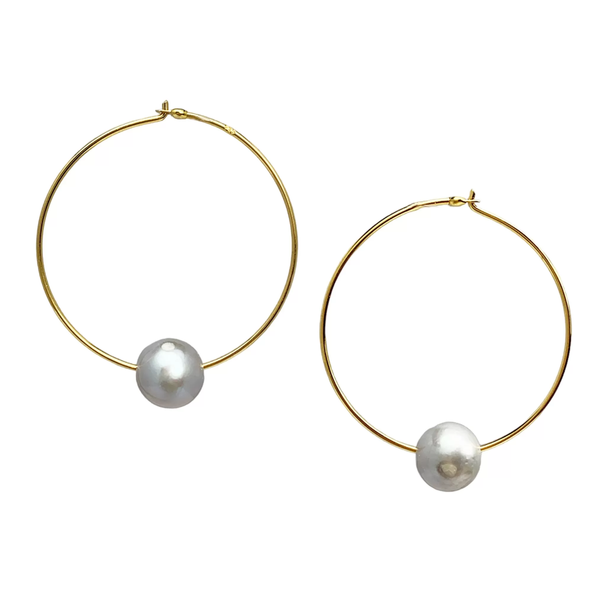 Chan Luu 1.50 Inch Grey Floating Pearl Hoops in Gold Plated