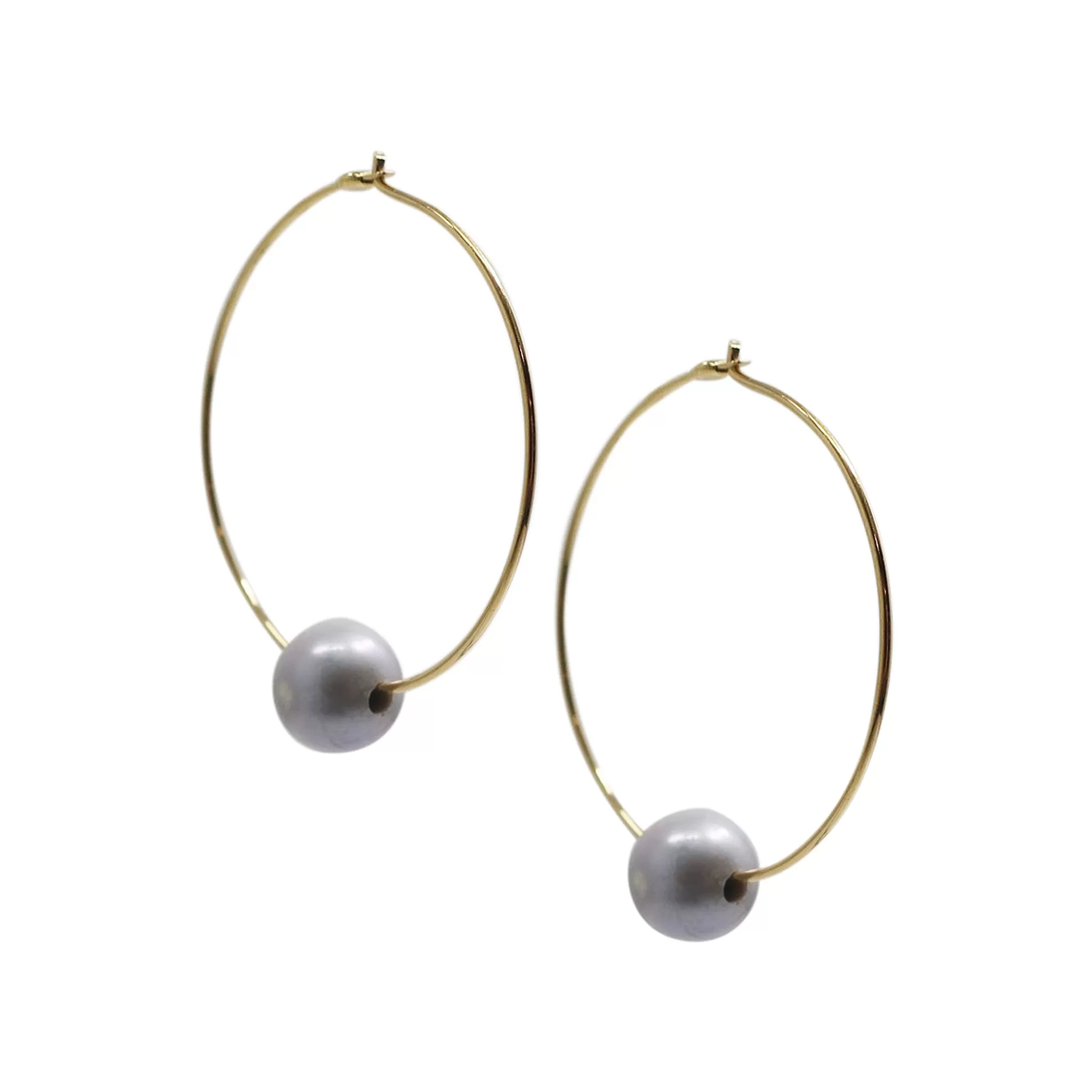 Chan Luu 1.50 Inch Grey Floating Pearl Hoops in Gold Plated