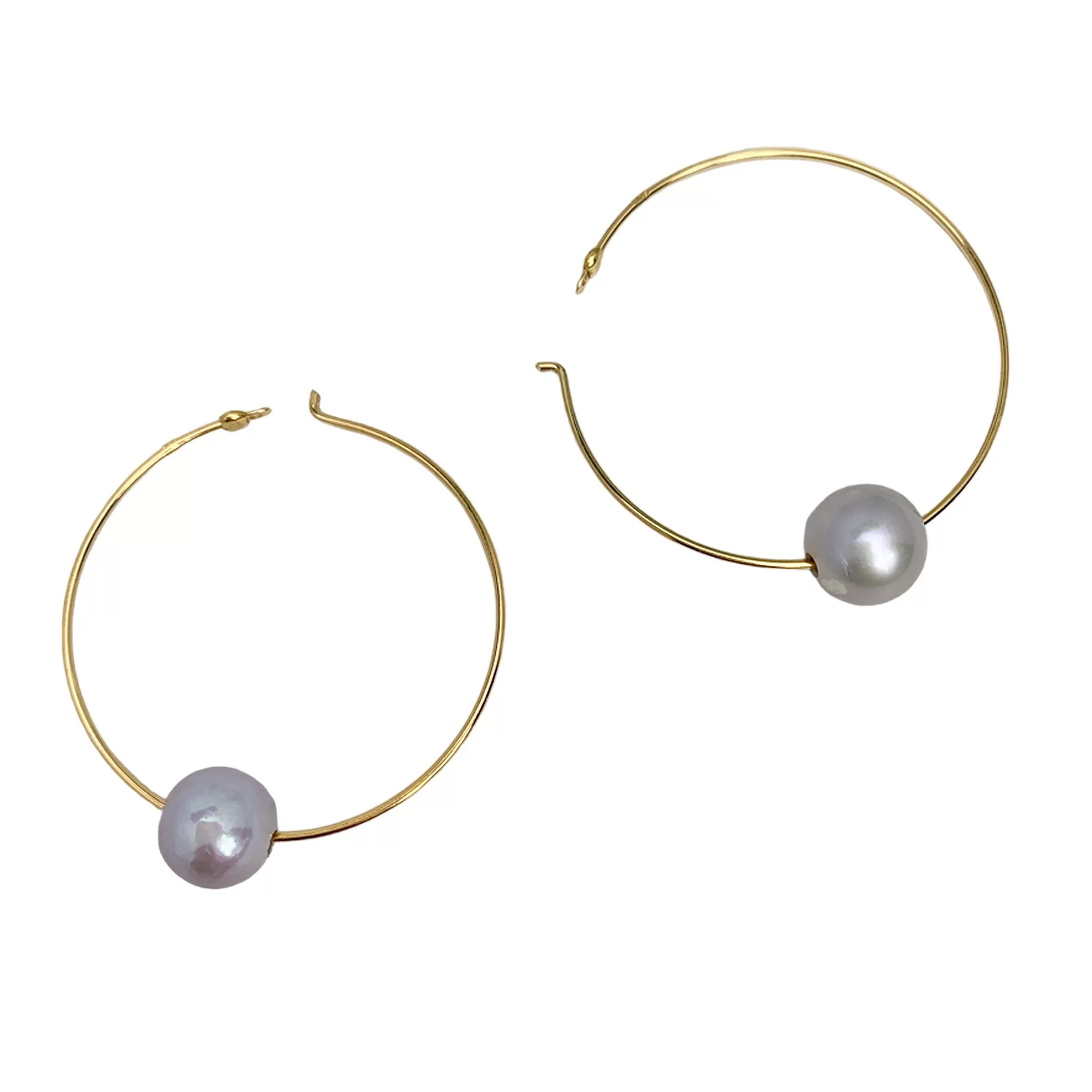 Chan Luu 1.50 Inch Grey Floating Pearl Hoops in Gold Plated