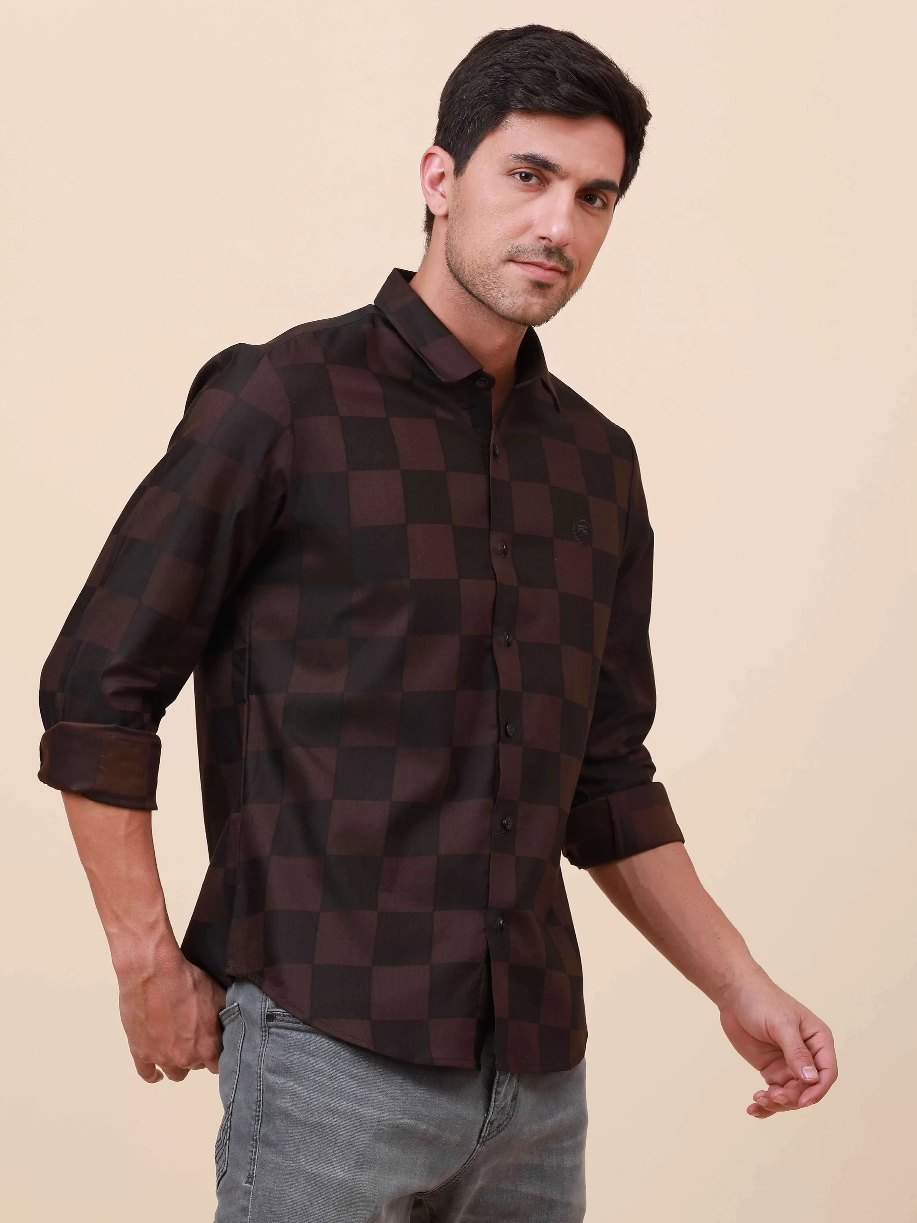 Coffee Check Pocketless full sleeve shirt