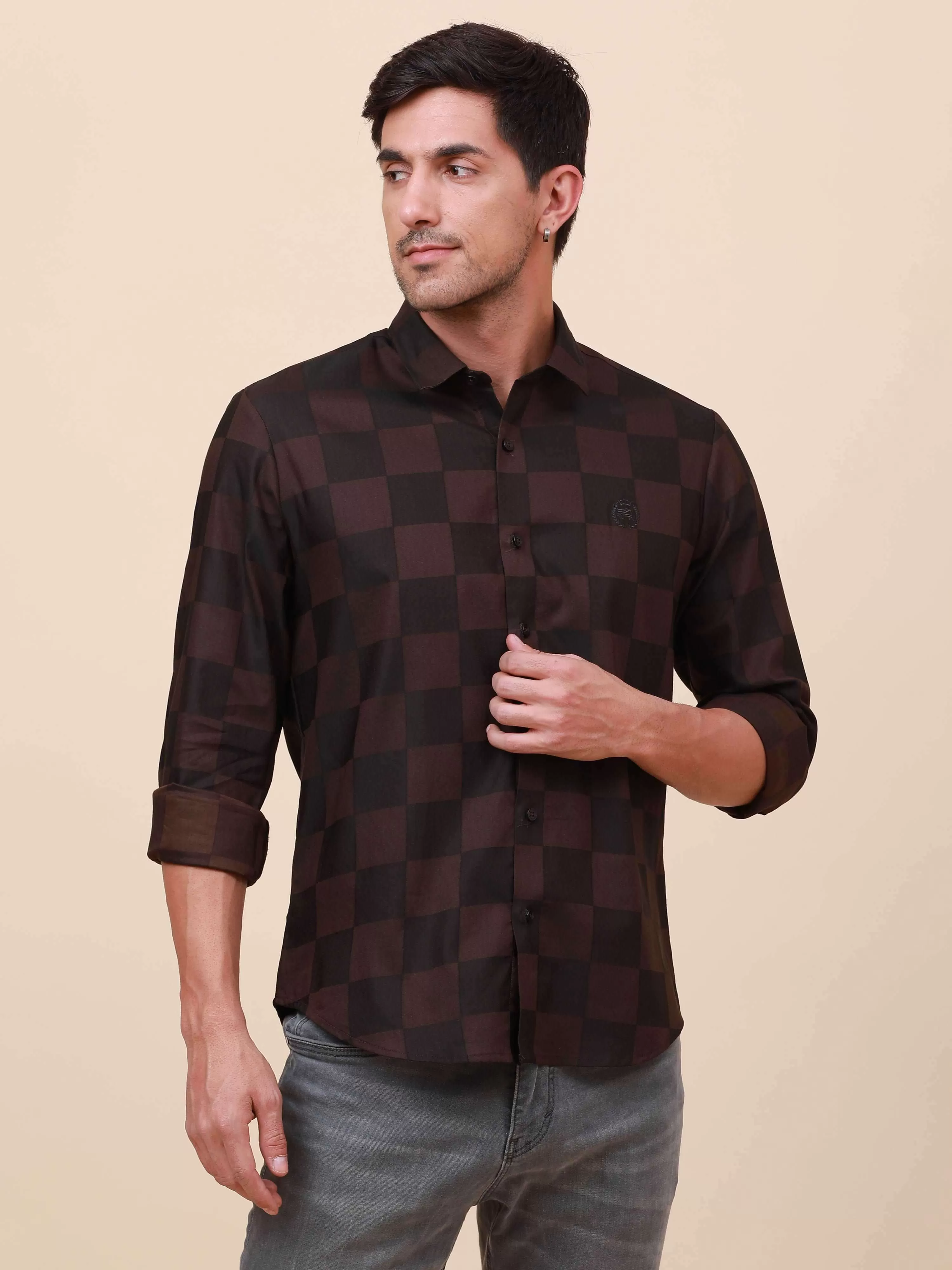 Coffee Check Pocketless full sleeve shirt