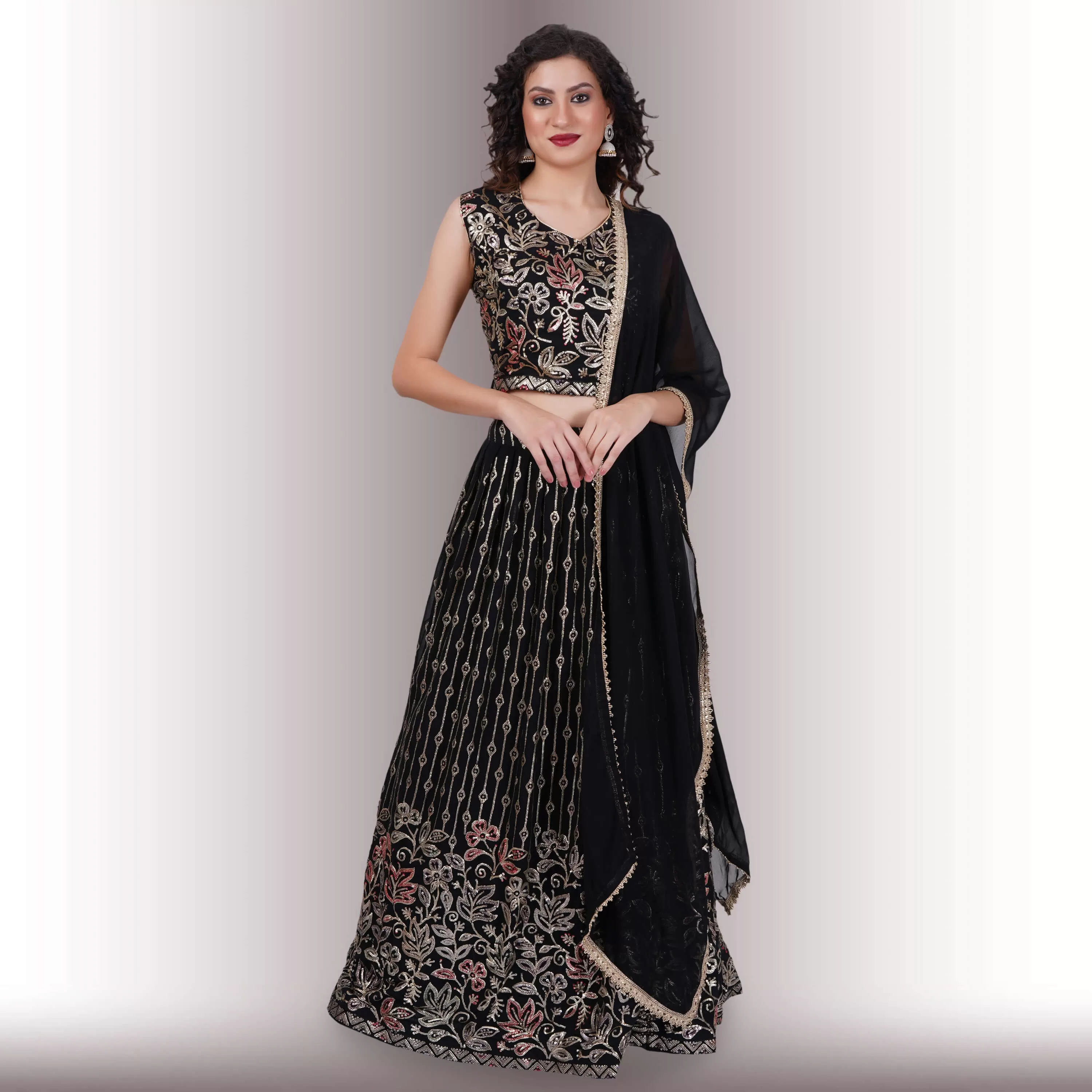 Contemporary lehenga in multicolor sequin - Black