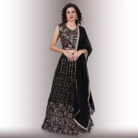 Contemporary lehenga in multicolor sequin - Black