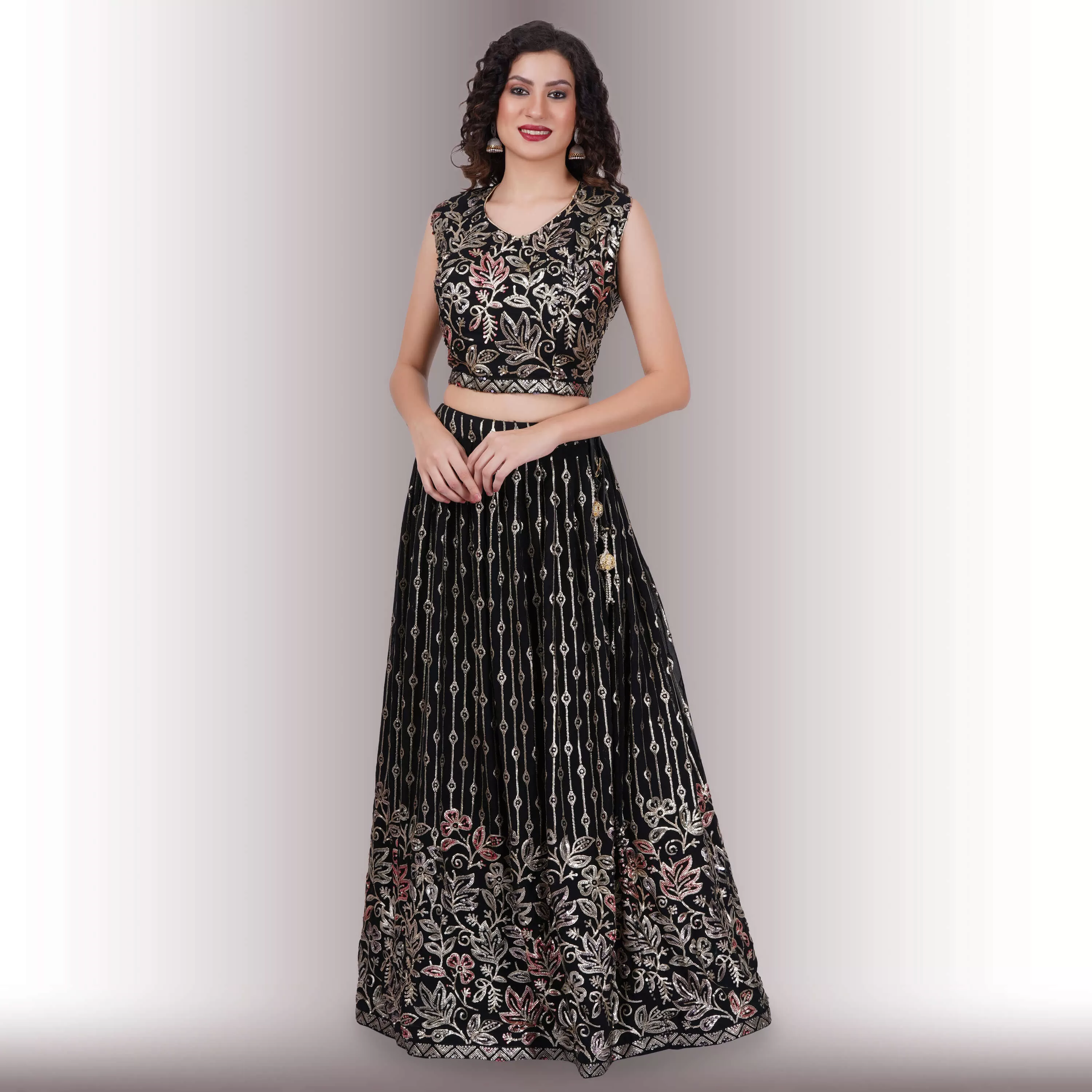 Contemporary lehenga in multicolor sequin - Black