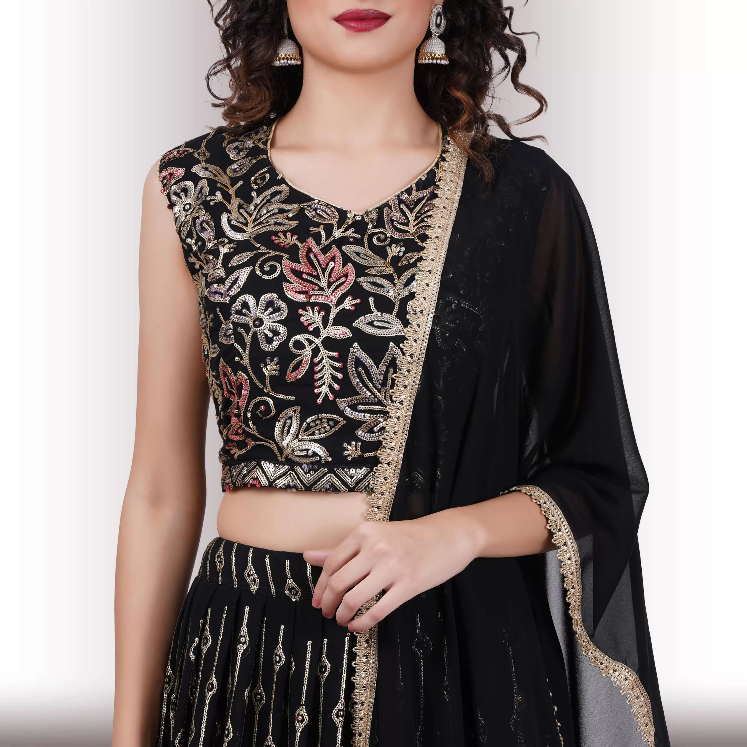 Contemporary lehenga in multicolor sequin - Black