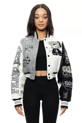 Cropped All Star Varsity Jacket - Light Grey