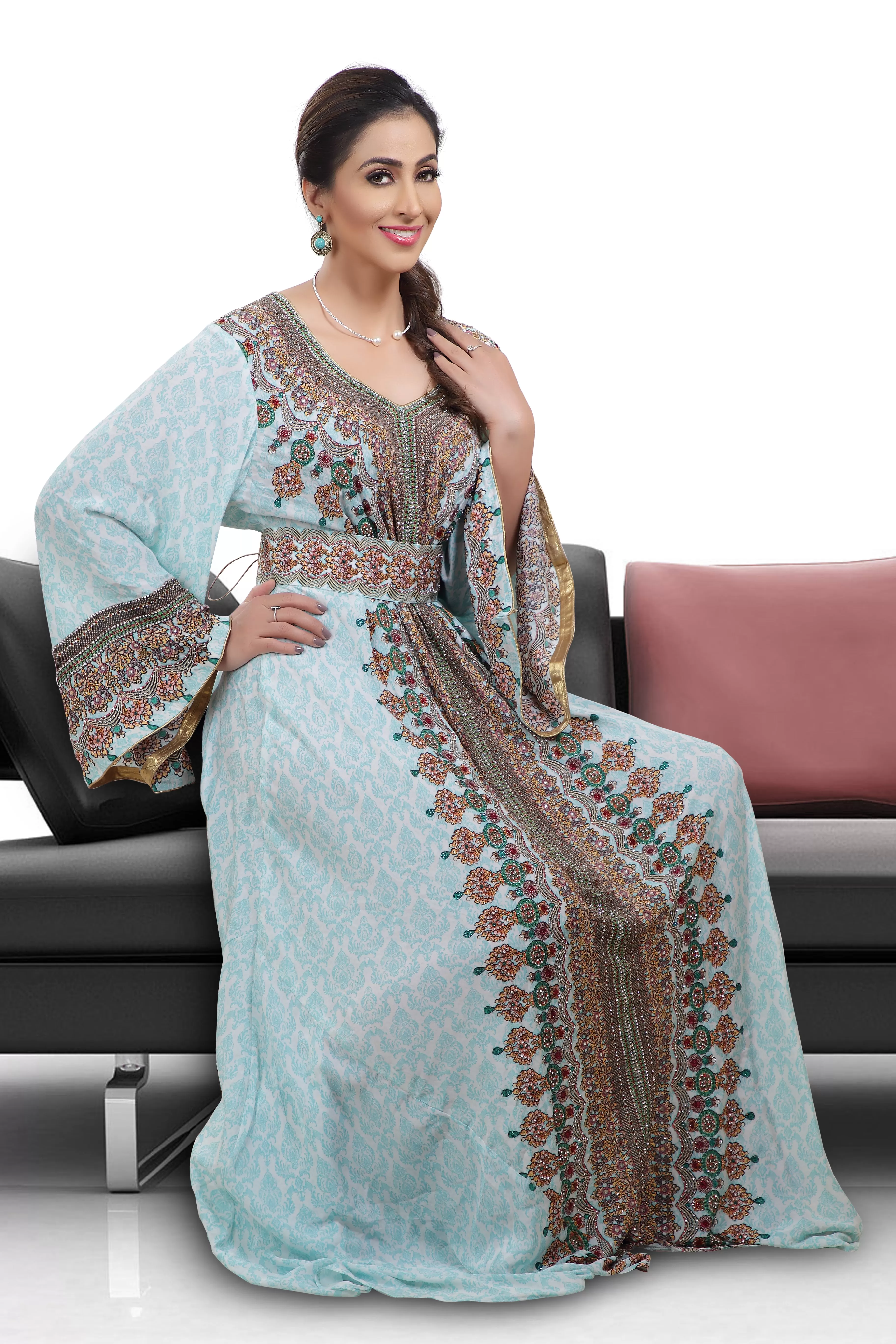 Customized Digital Kaftan With Mix Embroidery