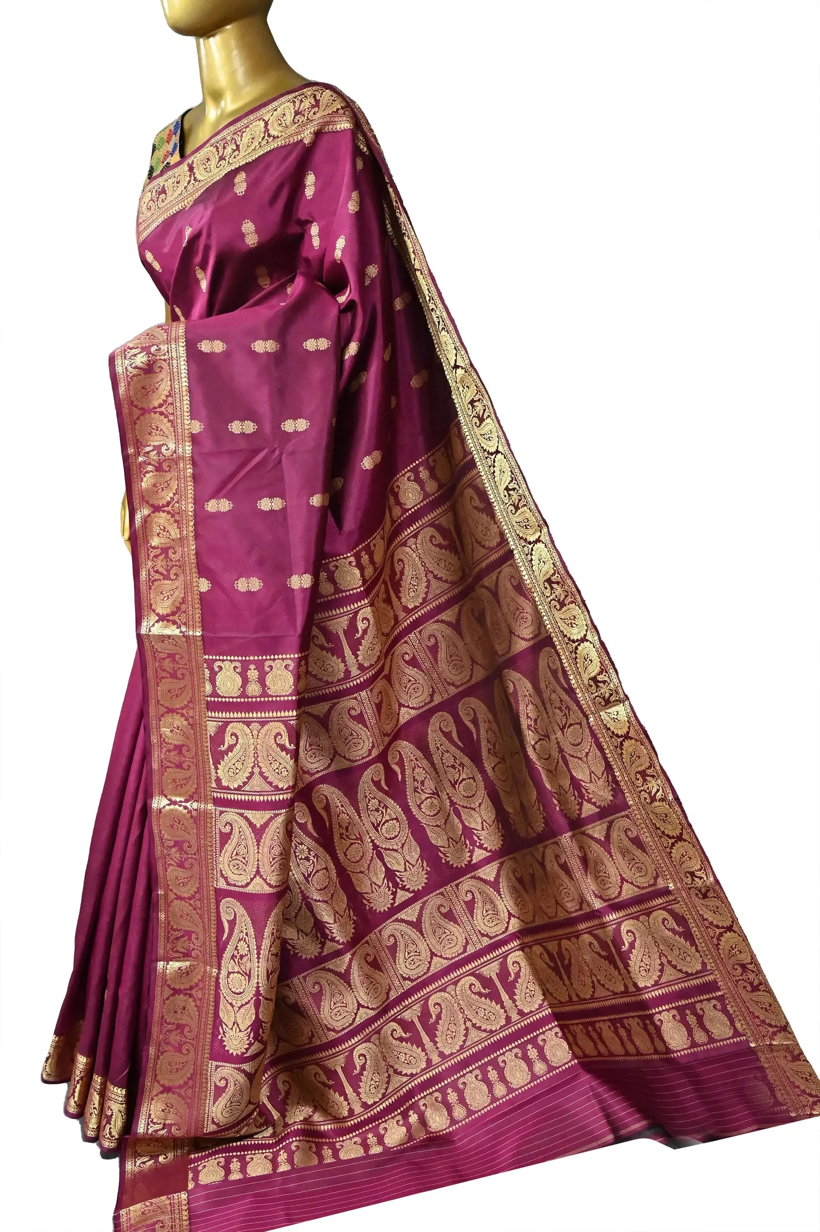 Deep Magenta Color Baluchari Silk Saree