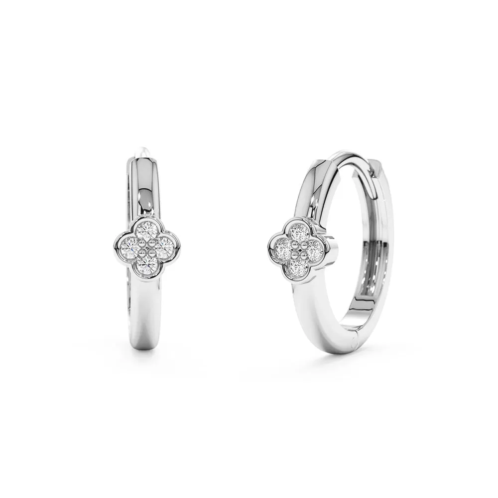 Diamond Clover Huggie Hoop Earrings