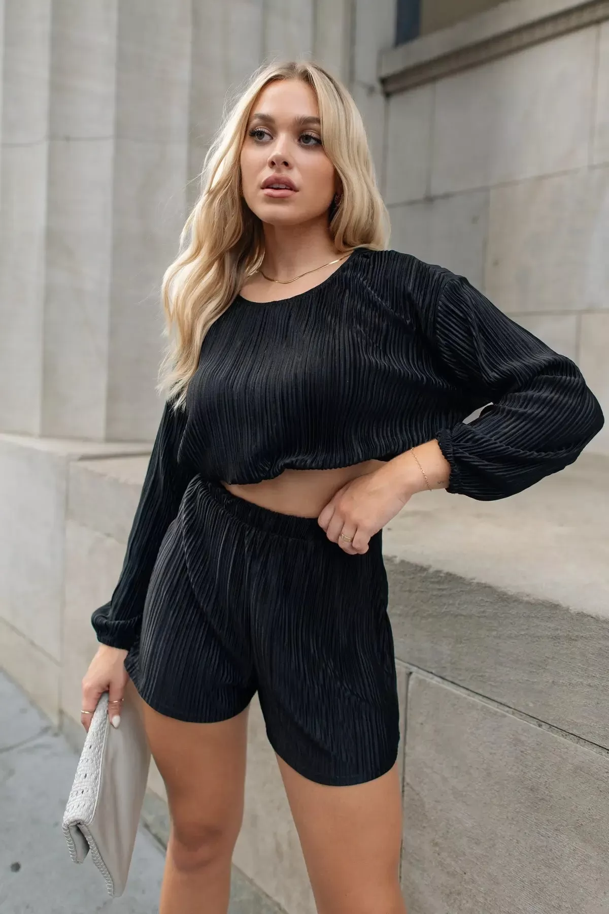 Ebony Black Plisse Top & Shorts Set - Final Sale