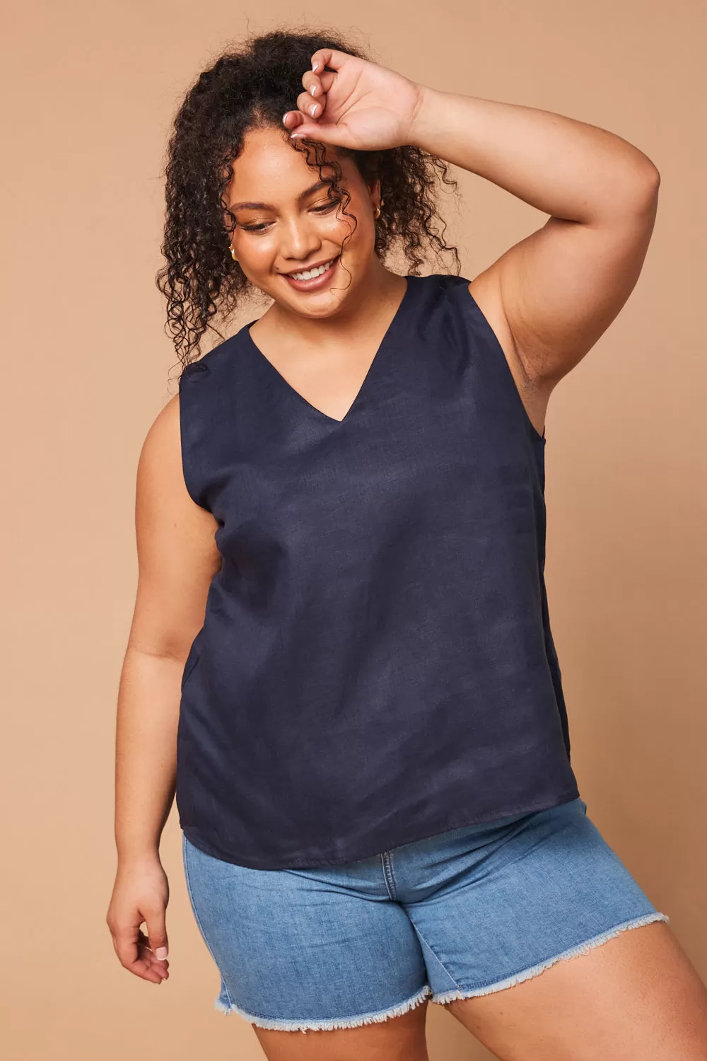 Ember Linen Cami in Navy