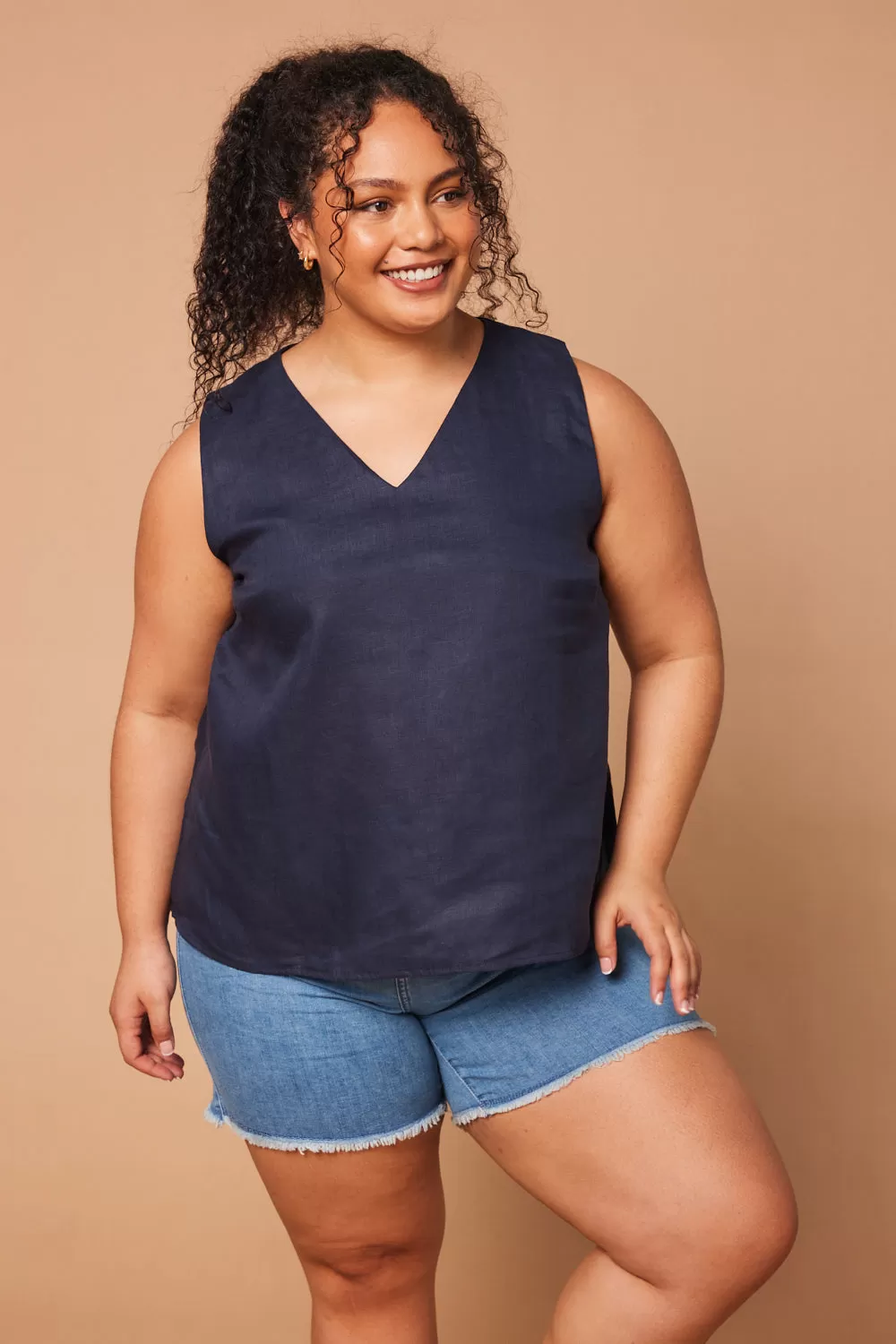 Ember Linen Cami in Navy