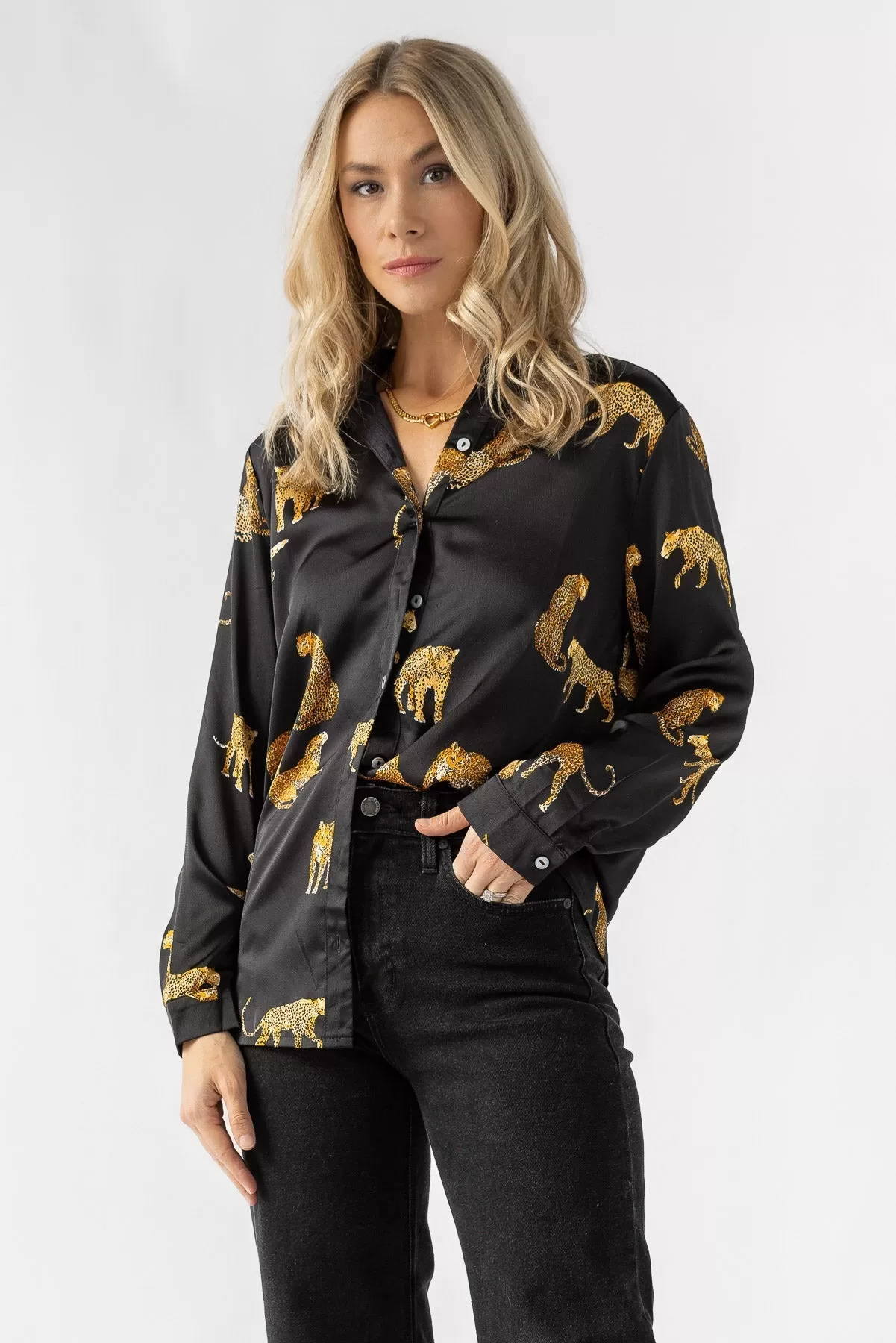 Feline Flair Black Button Up Top - Final Sale