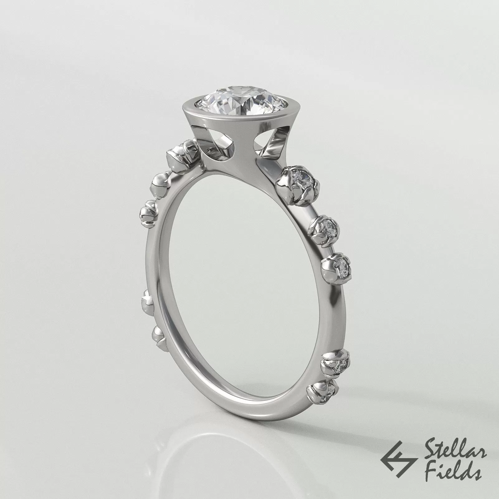 Floral Bezel Engagement Ring Forever One Moissanite - Albertine Ring