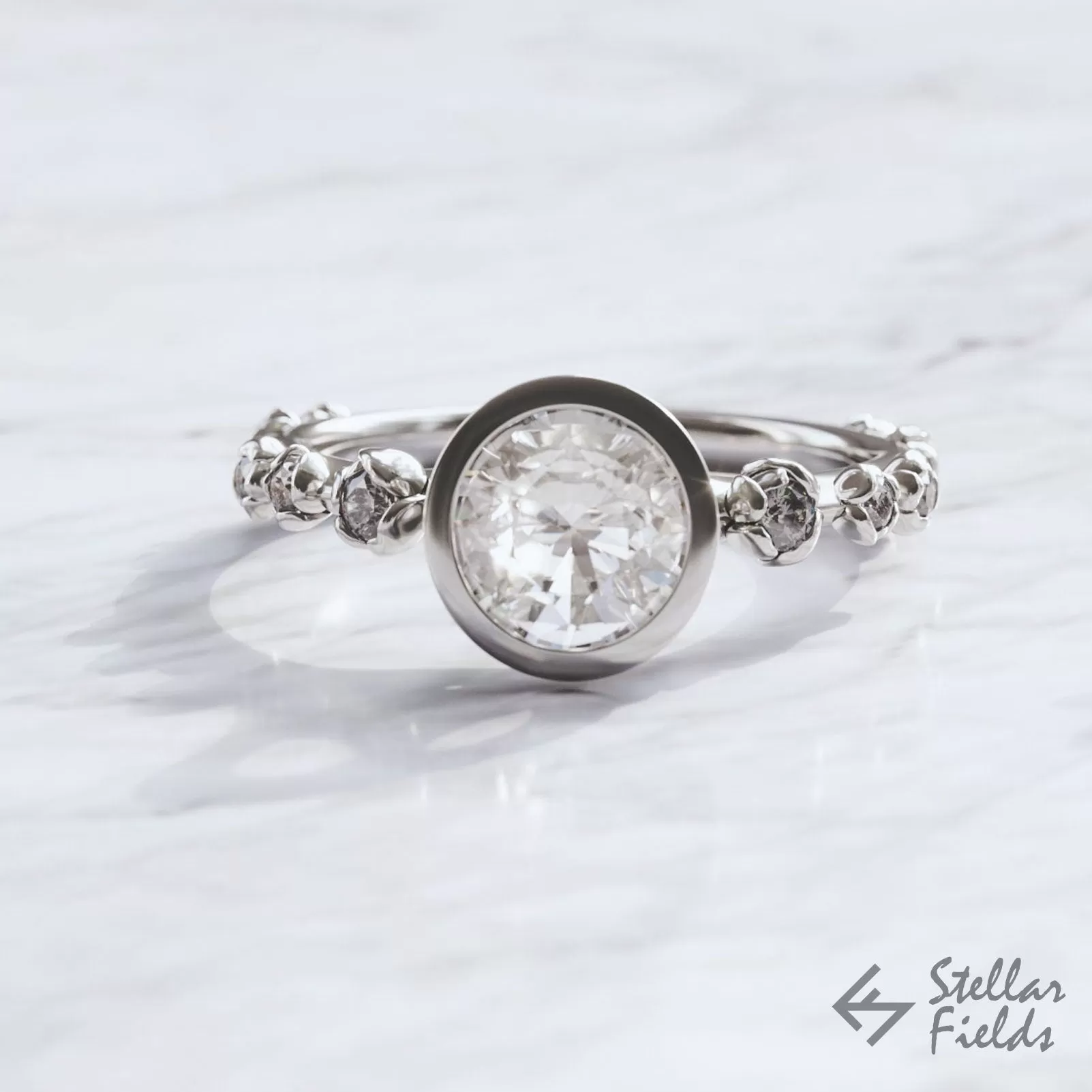 Floral Bezel Engagement Ring Forever One Moissanite - Albertine Ring