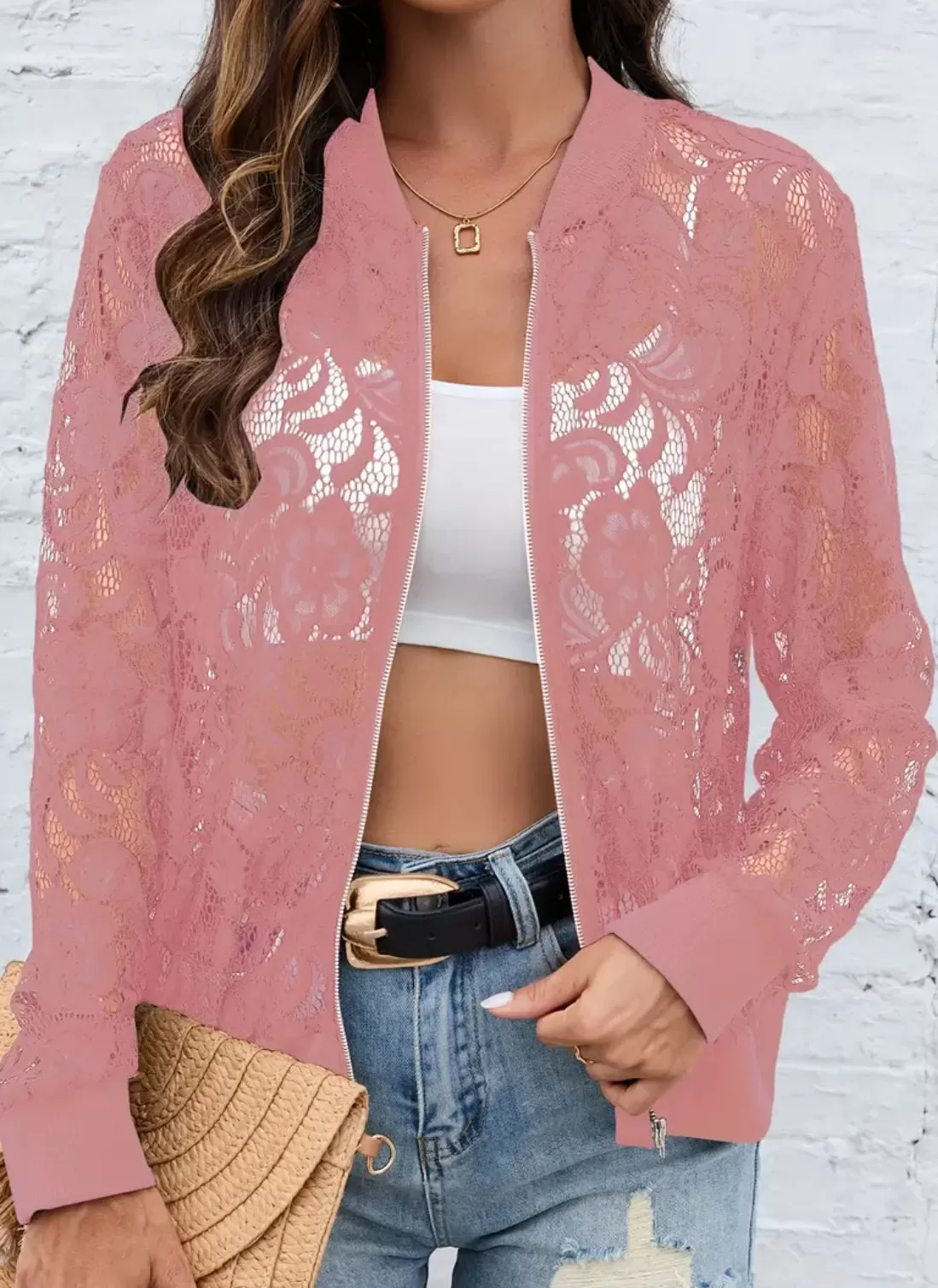 Floral Charm & Lace, Casual Zip Up