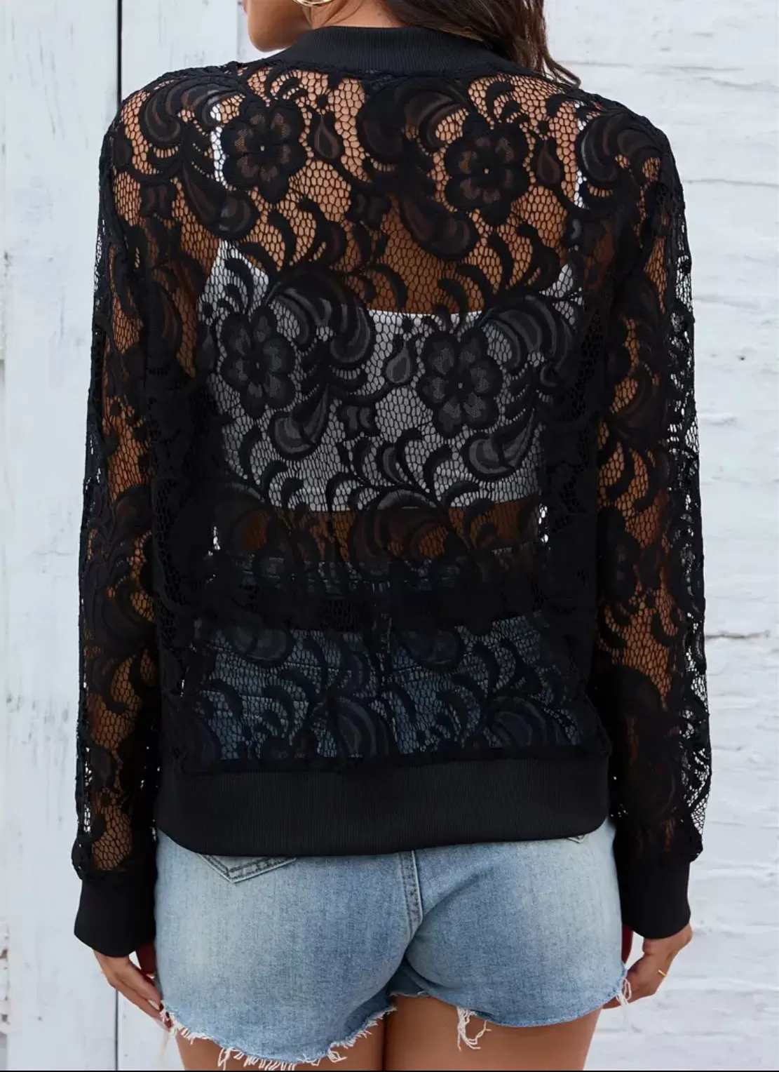 Floral Charm & Lace, Casual Zip Up