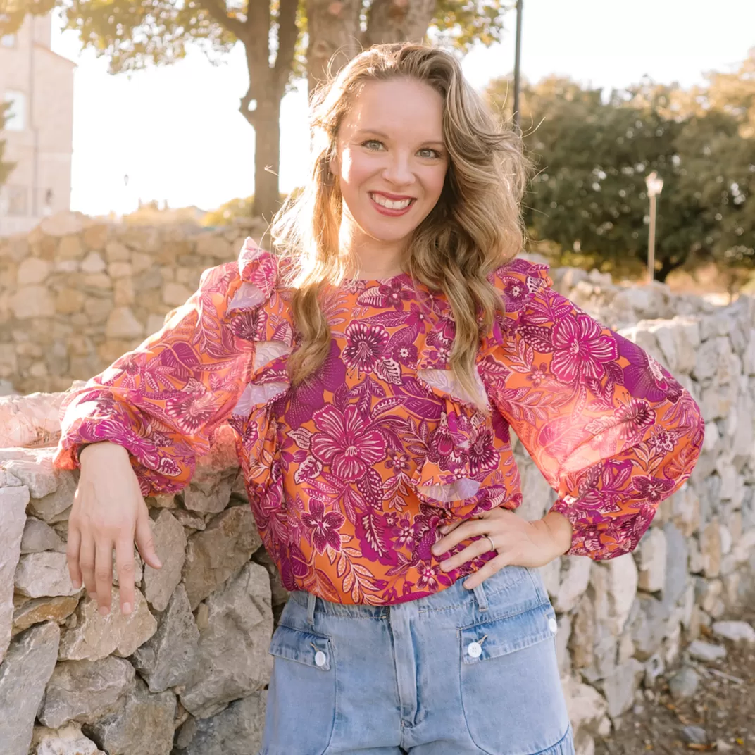 Floral Marvels Magenta Ruffled Printed Blouse