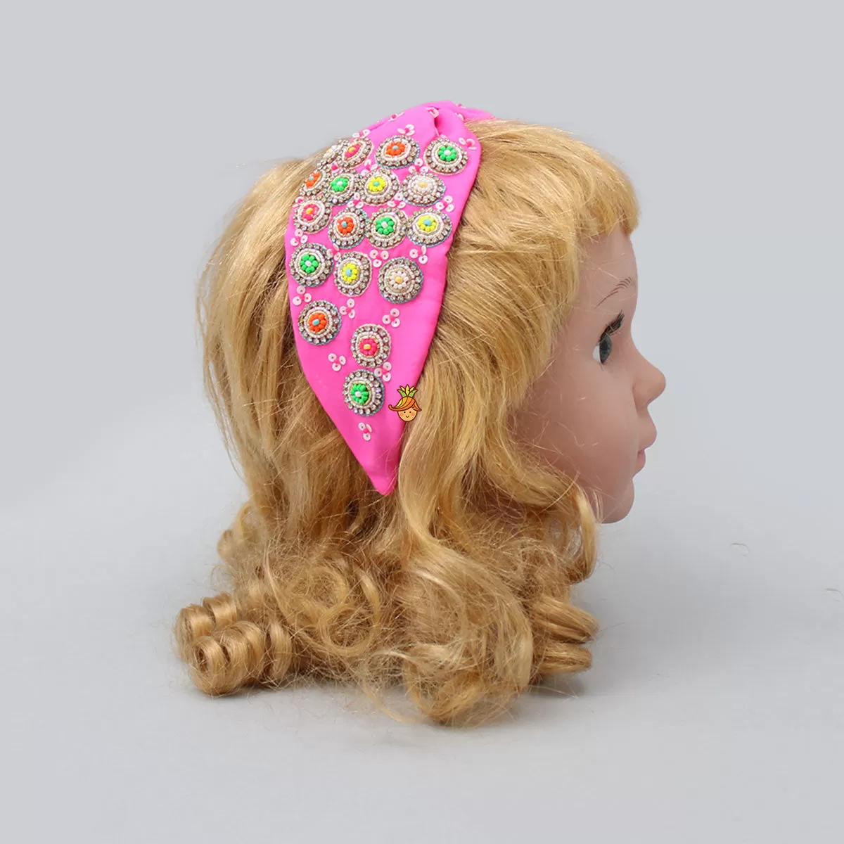 French Crepe Circle Embroidered Pink Hair Band