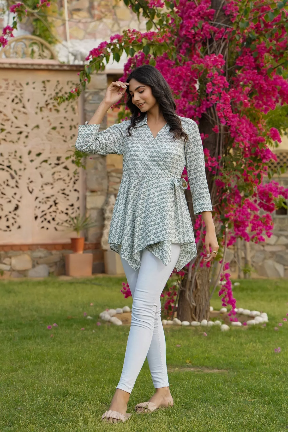 Gardenia on Off-white Short Kurti