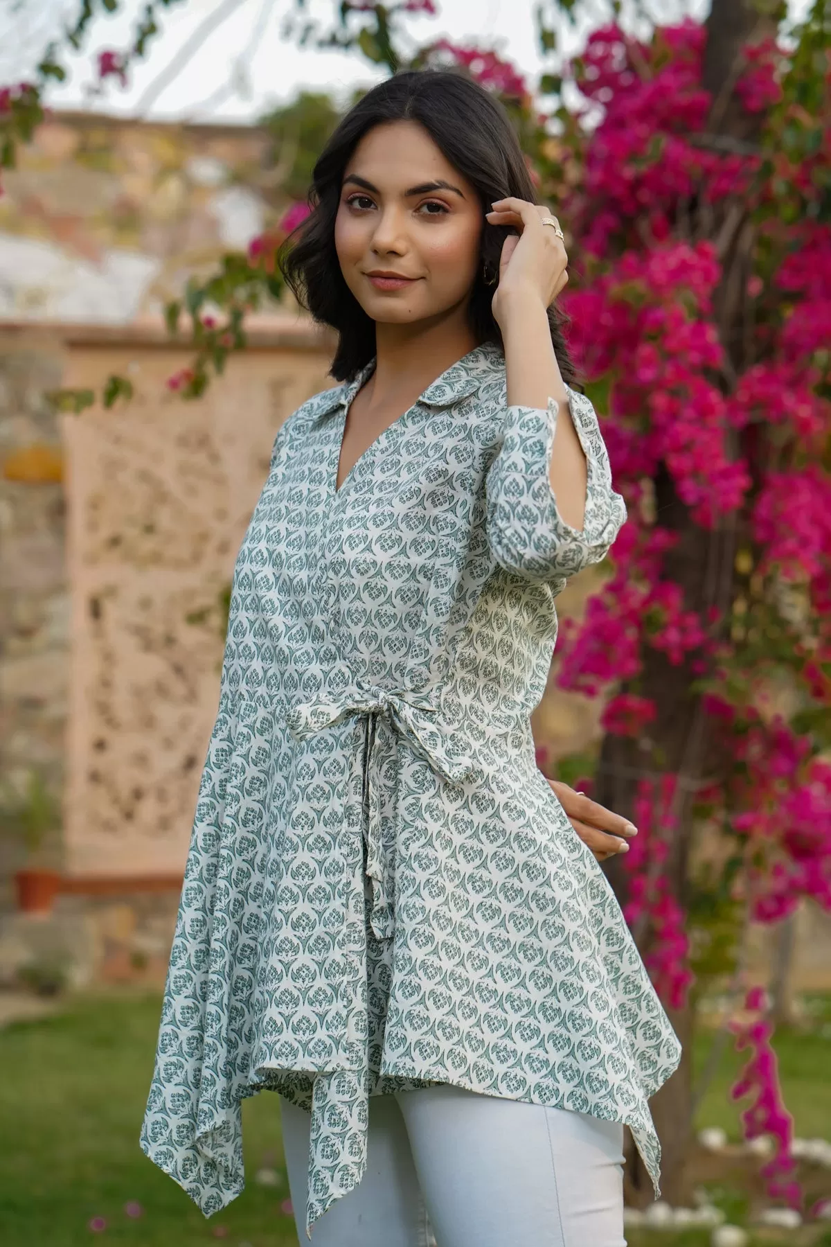 Gardenia on Off-white Short Kurti