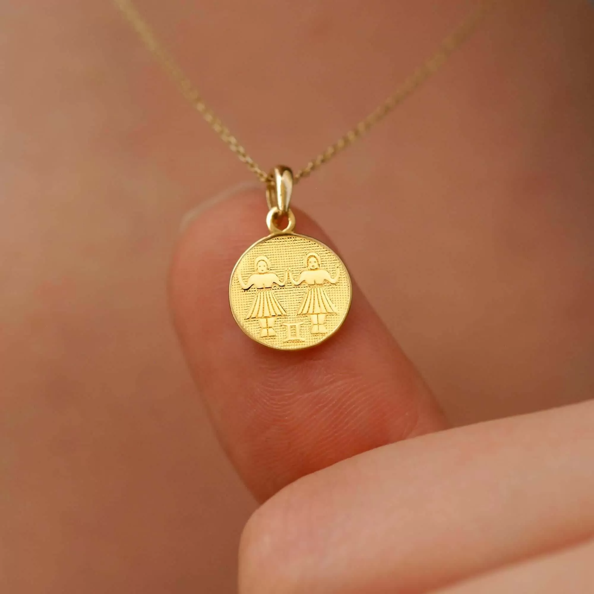 Gemini Zodiac Necklace | 14K Solid Gold