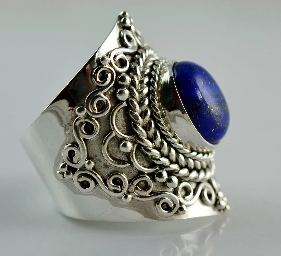 Genuine Lapis Lazuli 925 solid sterling silver hand made designer ring, Handmade Jewelry