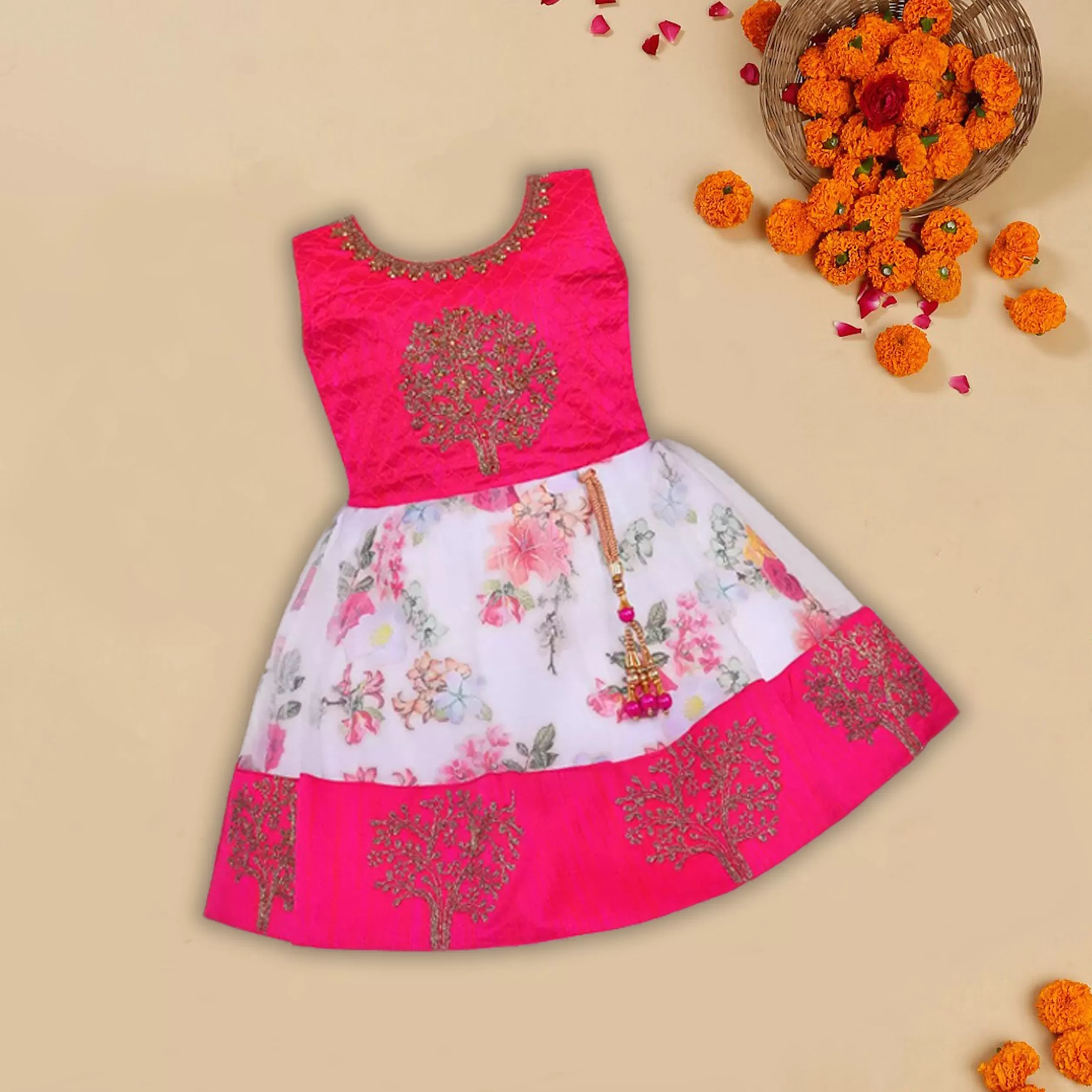 Girls Embroidered Fit & Flare Ethnic Dress