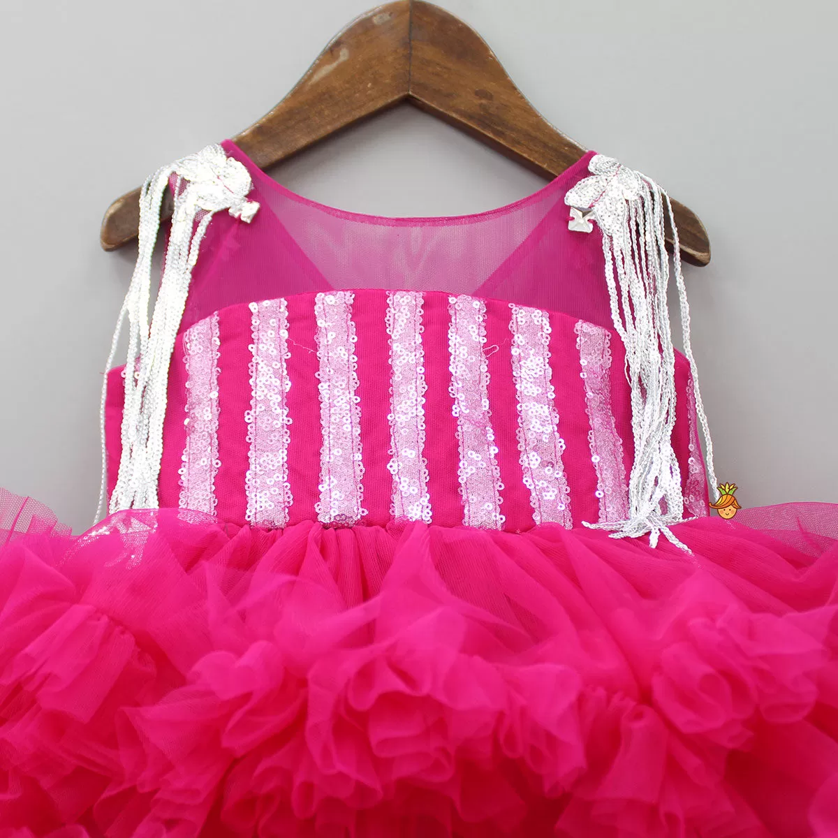 Glamorous Pink Layered Frilled Dress With Hair Clip