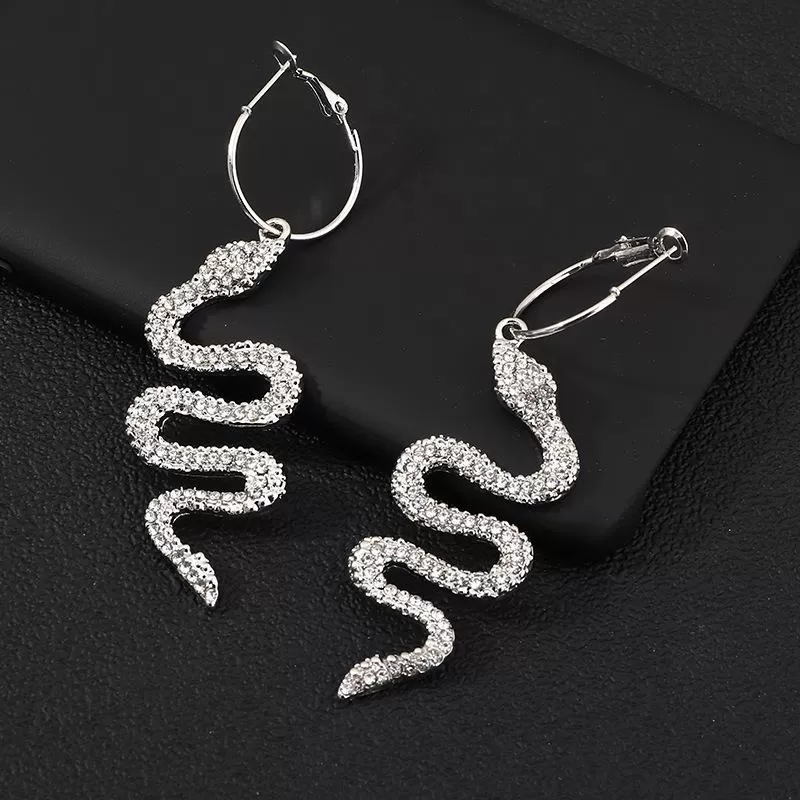 Glitter Snake Decor Rhinestone Drop Earrings